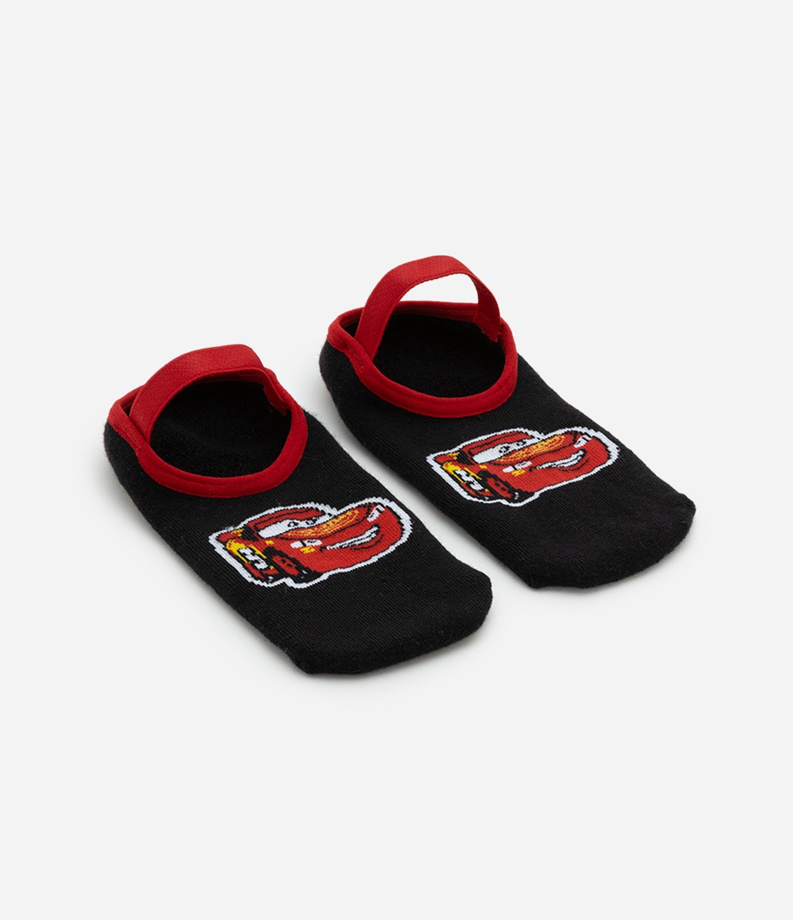 Kit 02 Meias Sapatilha Infantil com Antiderrapante e Estampa Carros - Tam 19 ao 34 Preto/Vermelho 2