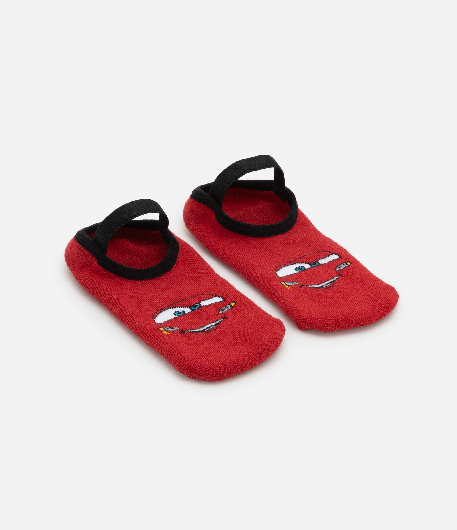 Kit 02 Meias Sapatilha Infantil com Antiderrapante e Estampa Carros - Tam 19 ao 34 Preto/Vermelho 3