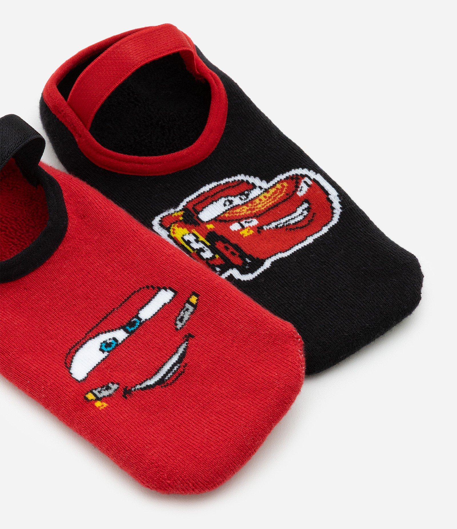 Kit 02 Meias Sapatilha Infantil com Antiderrapante e Estampa Carros - Tam 19 ao 34 Preto/Vermelho 6