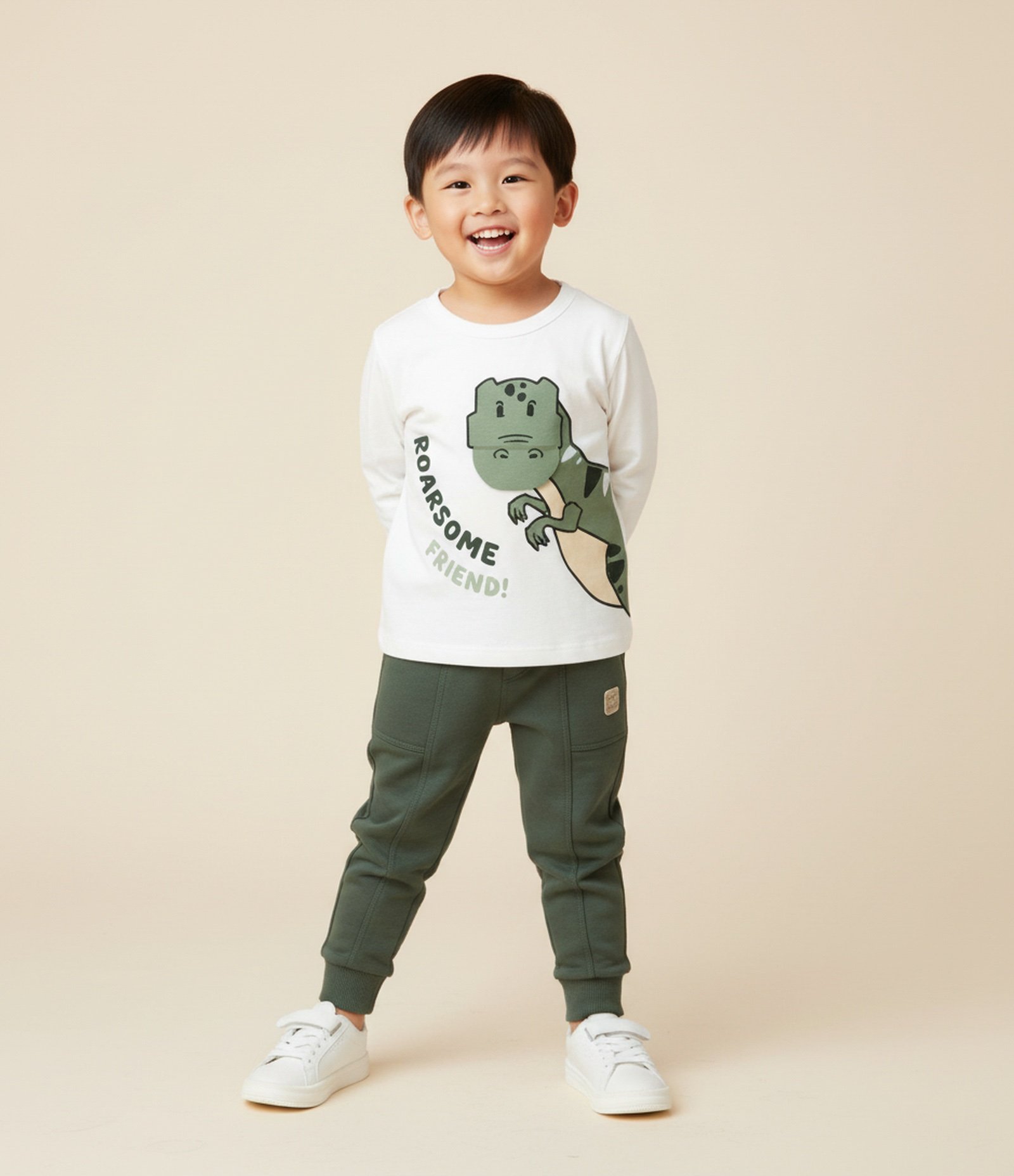 Camiseta Infantil com Estampa Interativa de Dinossauro – Tam 1 a 6 Anos Off White 1