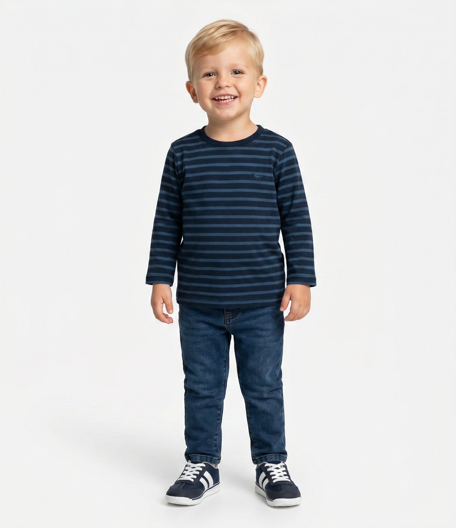 Camiseta Infantil Comfort Listrada – Tam 1 a 5/6 Anos Azul Marinho 1
