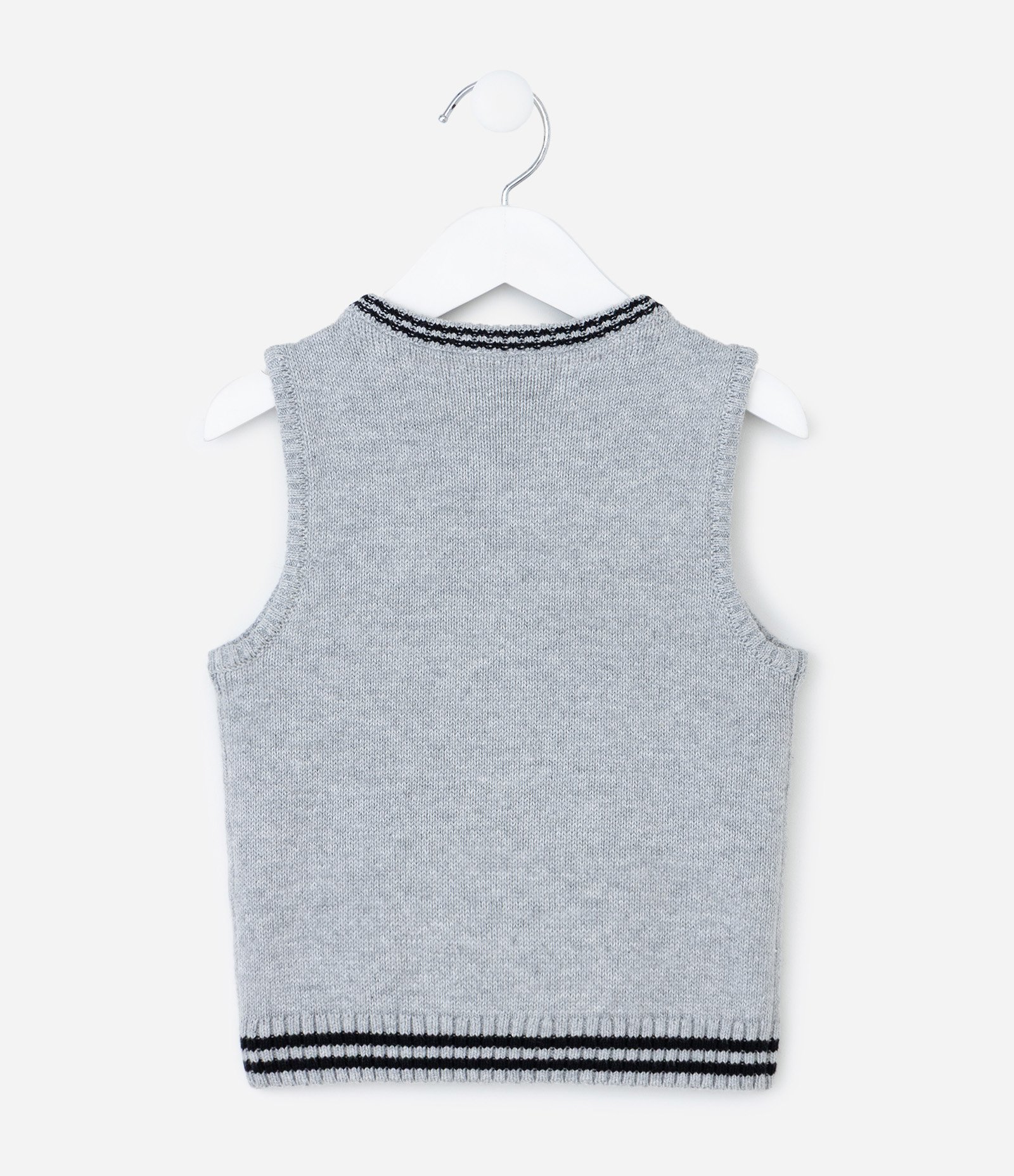 Colete Infantil em Efeito Tricô com Trama Trançada – Tam 1 a 5/6 Anos Cinza Claro 3