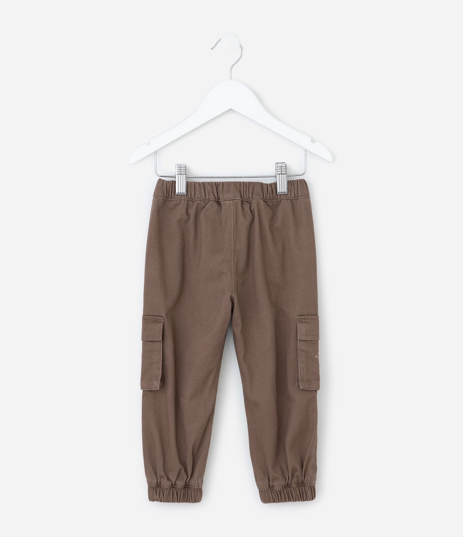 Calça Infantil Jogger em Sarja com Bolsos Cargo – Tam 1 a 5/6 Anos Marrom 2