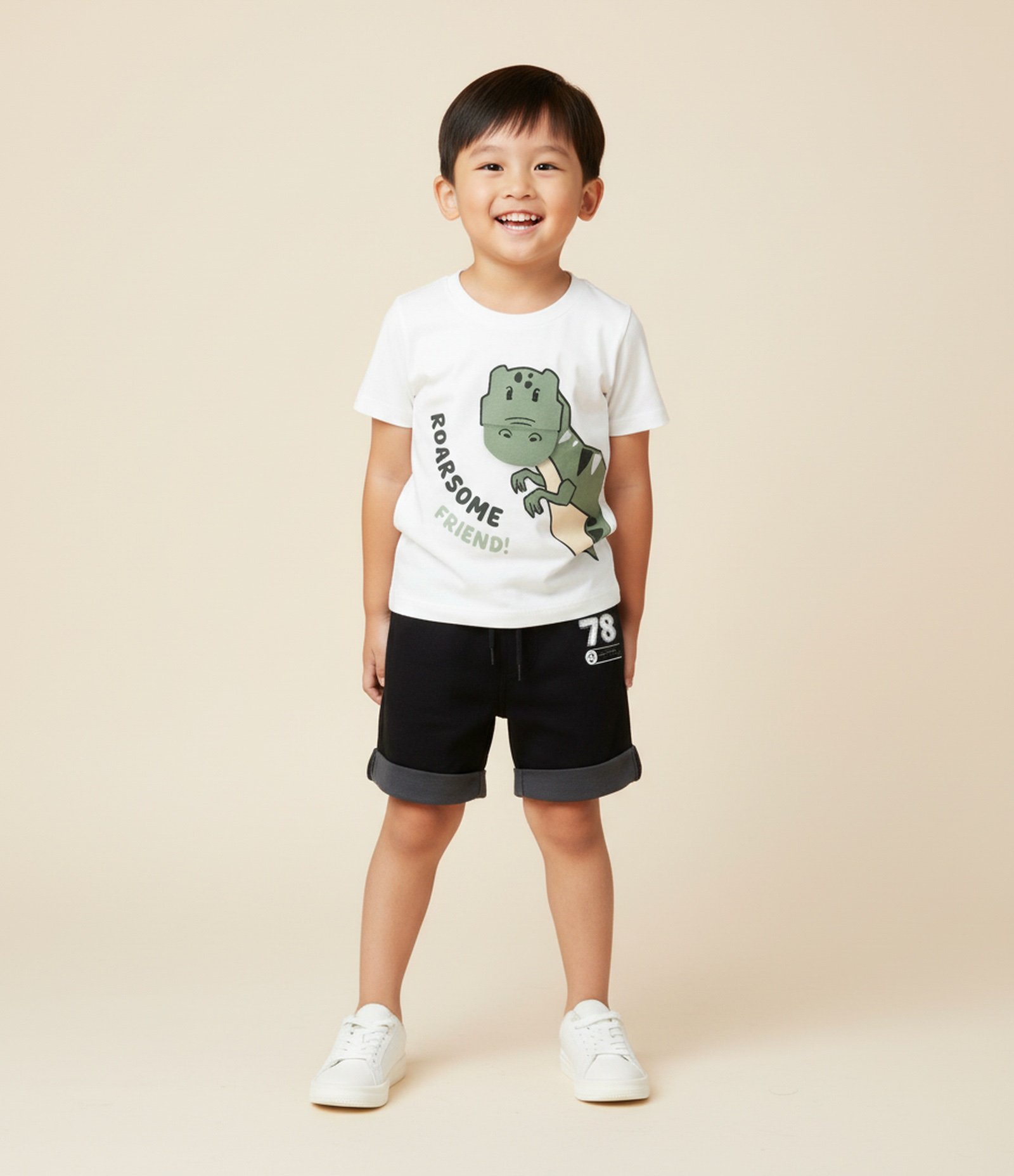 Camiseta Infantil com Estampa Dinossauro Interativa – Tam 1 a 5/6 Branco 1
