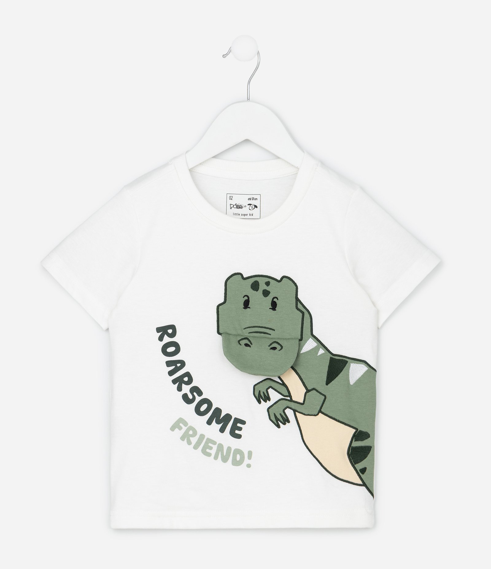 Camiseta Infantil com Estampa Dinossauro Interativa – Tam 1 a 5/6 Branco 2