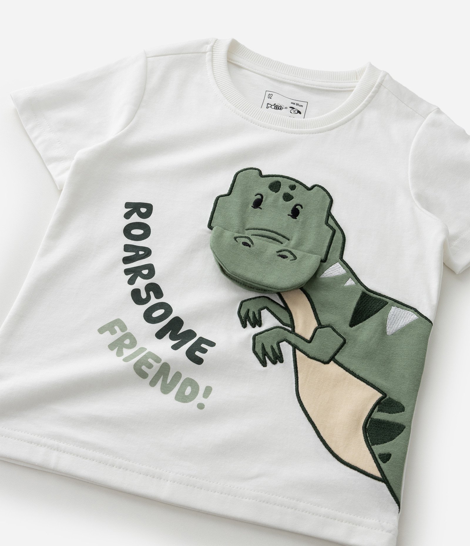 Camiseta Infantil com Estampa Dinossauro Interativa – Tam 1 a 5/6 Branco 6