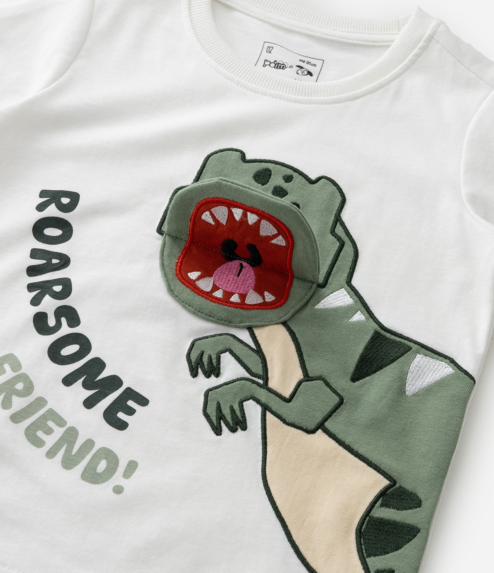 Camiseta Infantil com Estampa Dinossauro Interativa – Tam 1 a 5/6 Branco 7
