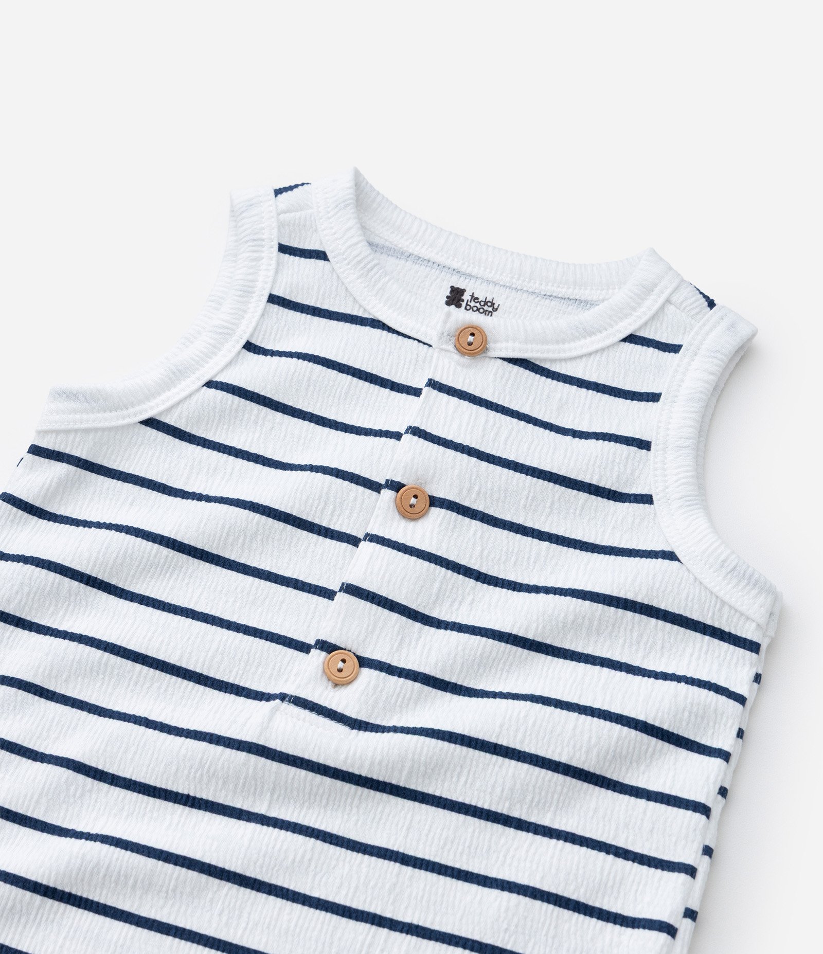 Macaquinho Infantil com Estampa de Listras - Tam 0 a 18 Meses Branco/Azul 6