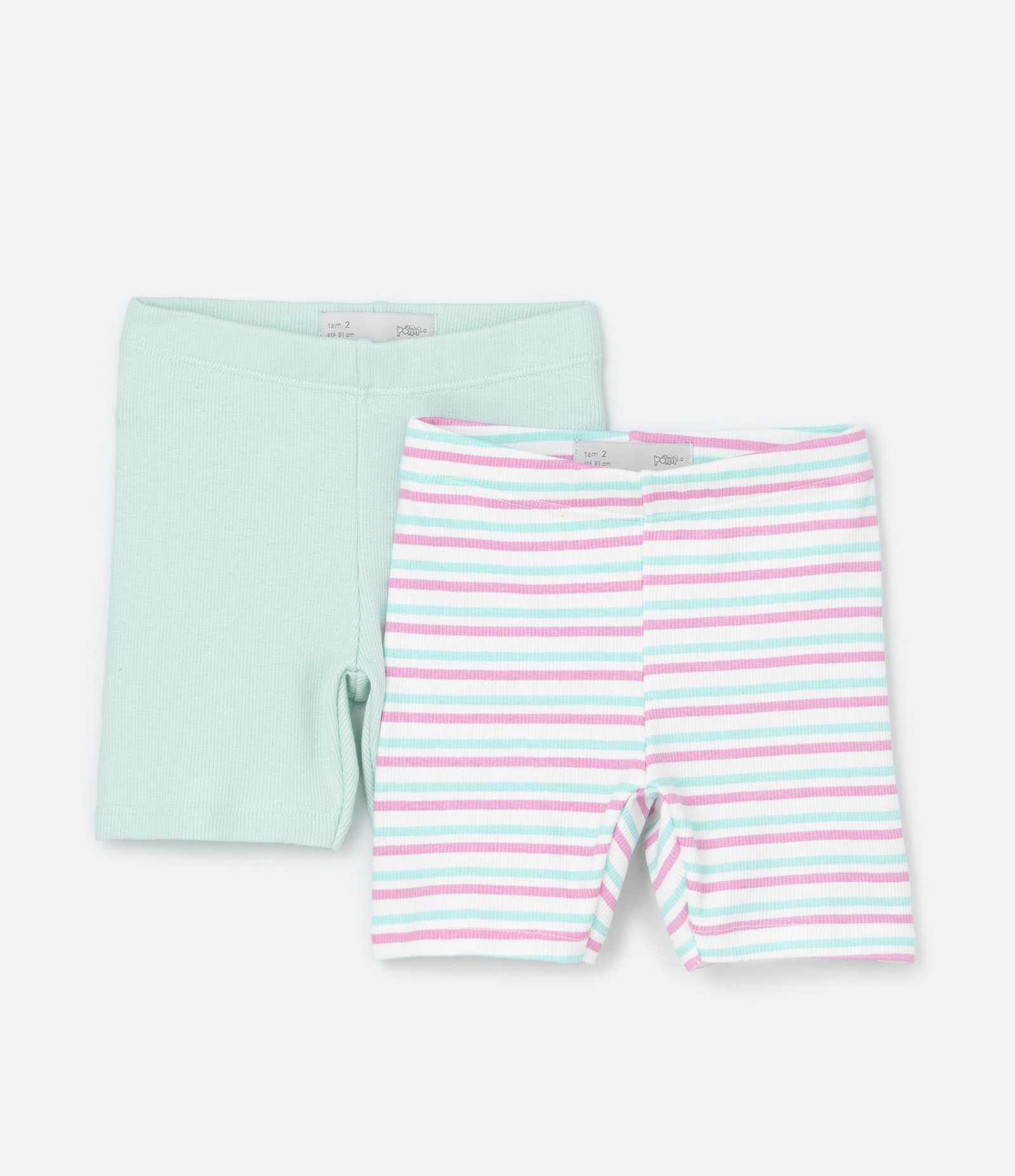 Kit 02 Bermudas Ciclista Lisa e Listrada - Tam 1 a 6 anos Multicores 1