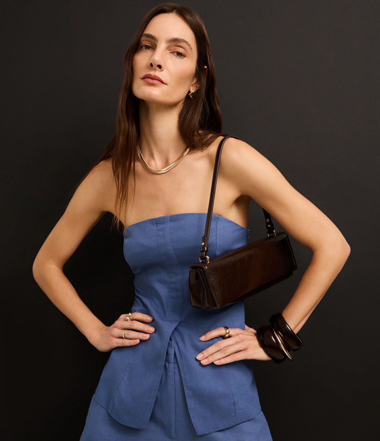 Blusa Corsetada Alfaiatada com Barra V e Lastex Azul 5