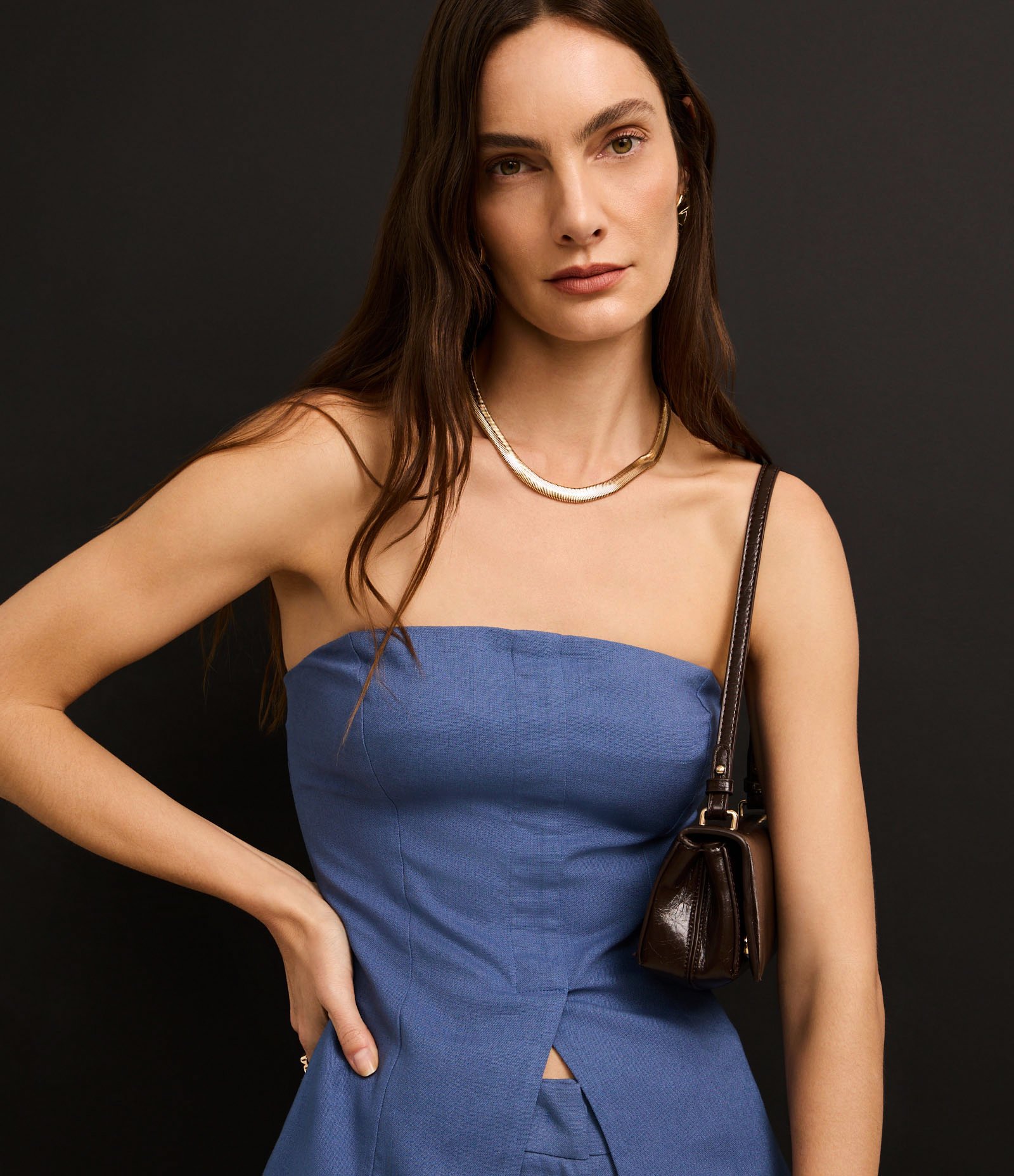 Blusa Corsetada Alfaiatada com Barra V e Lastex Azul 6