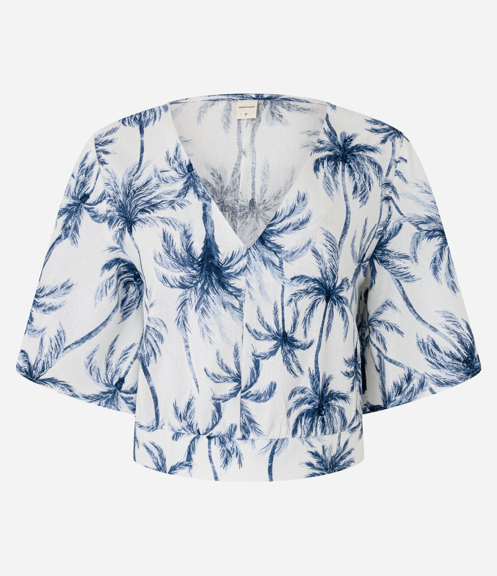 Blusa em Viscolinho com Estampa Coqueiros e Decote V Azul/Off White 6