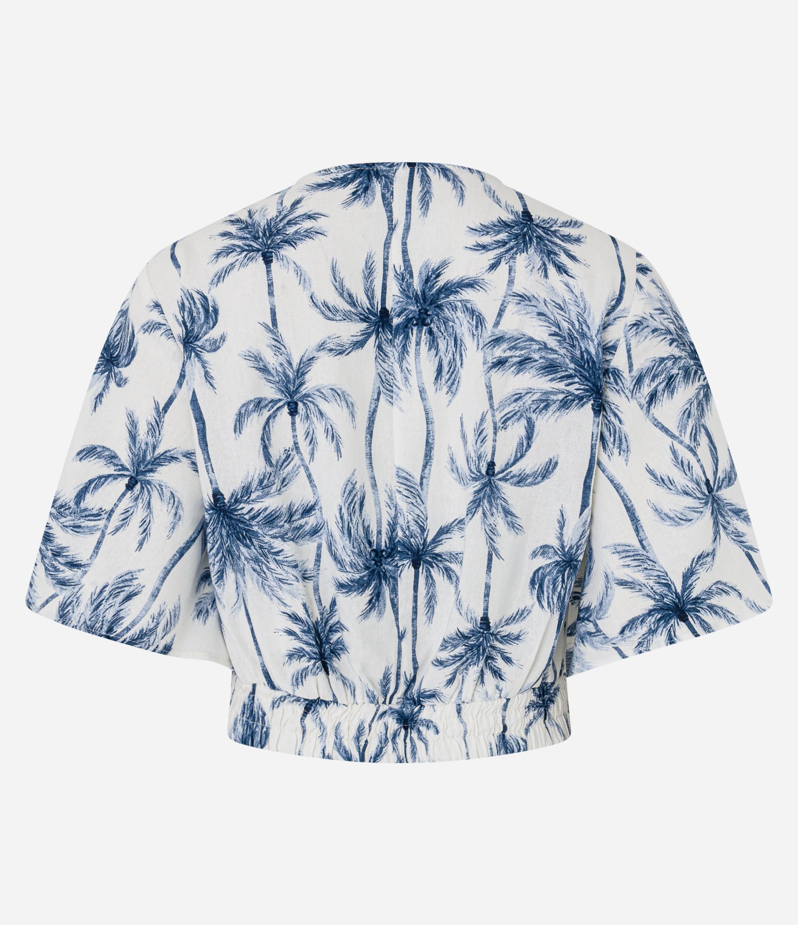 Blusa em Viscolinho com Estampa Coqueiros e Decote V Azul/Off White 7