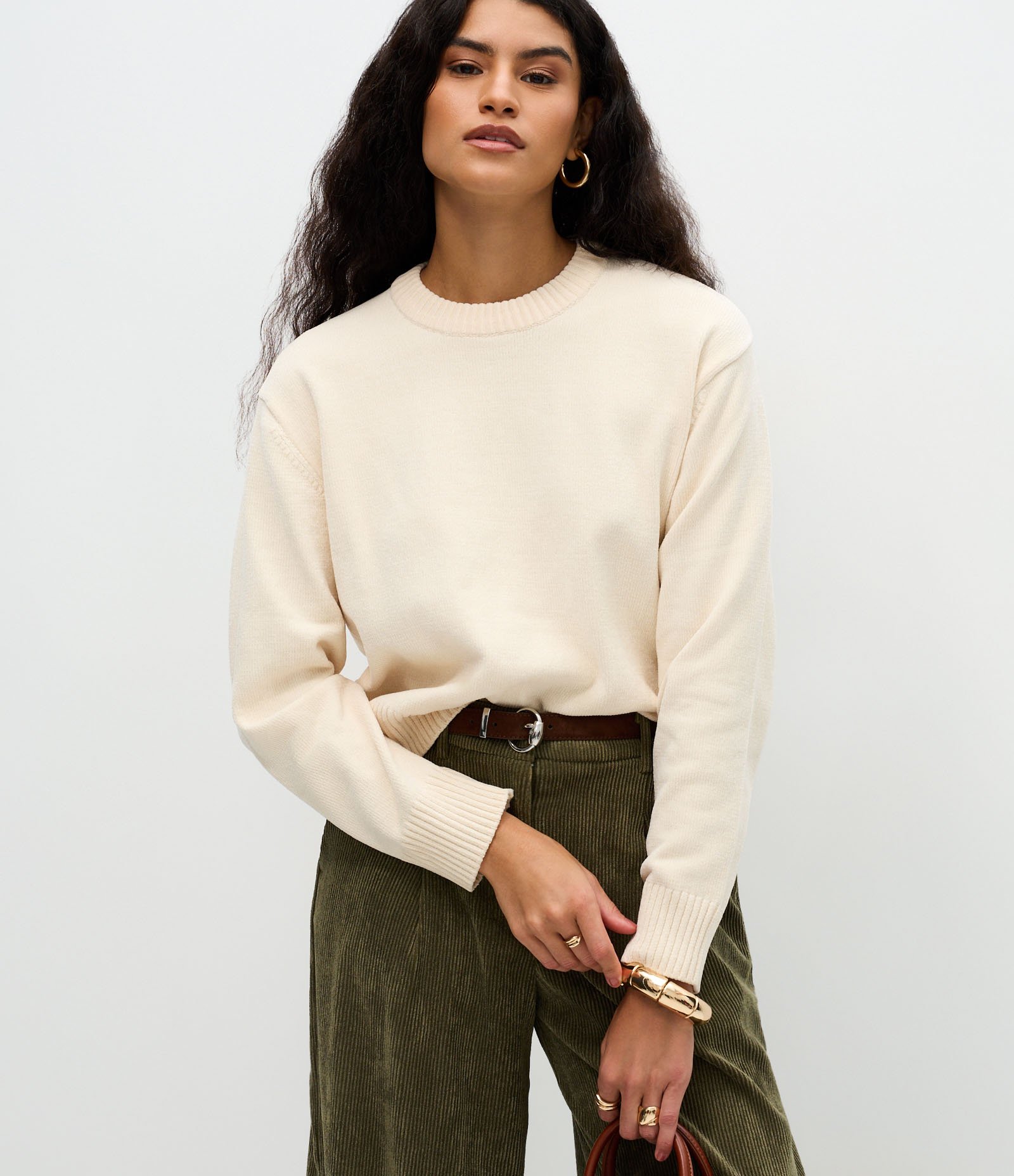 Suéter com Manga Longa em Chenille Off White 1