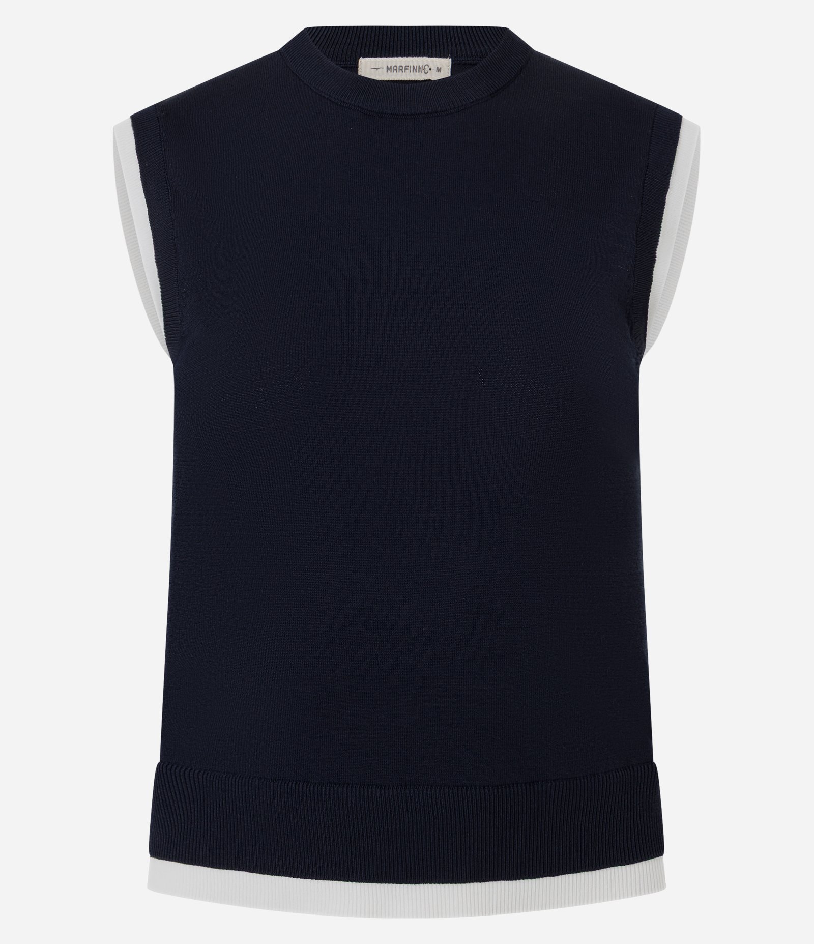Blusa Colete em Tricô com Viés Contrastantes Azul Escuro 5