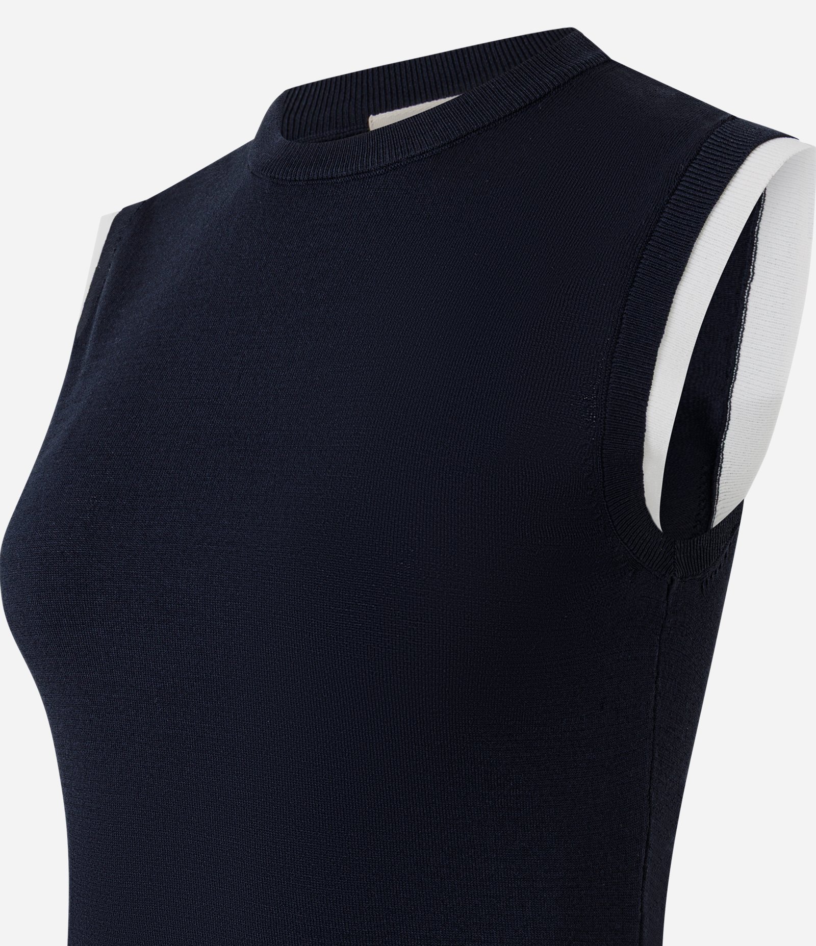 Blusa Colete em Tricô com Viés Contrastantes Azul Escuro 6