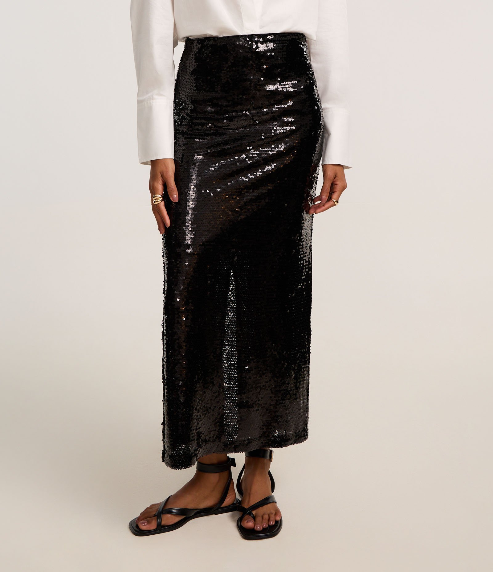 Saia Long Midi em Paetê com Fenda na Barra Preto 3