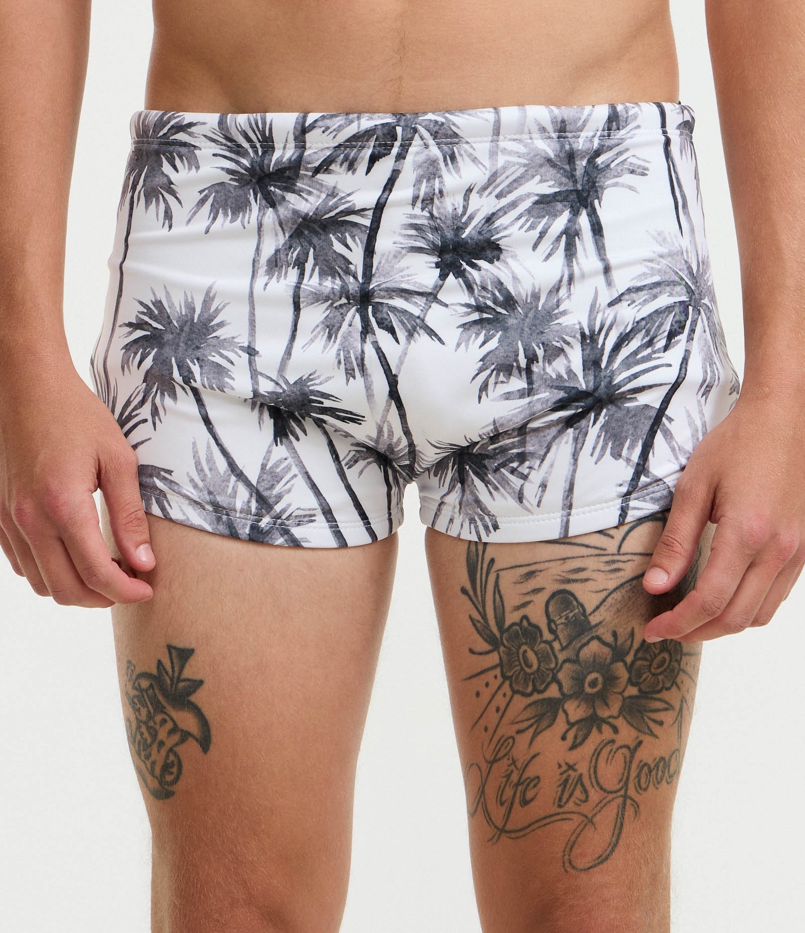 Sunga Boxer em Microfibra com Estampa de Coqueiros Branco 2