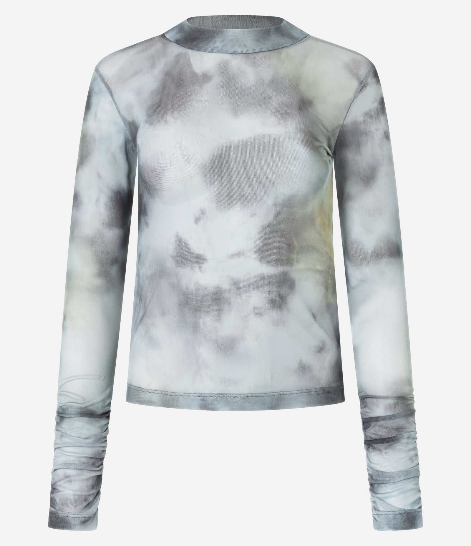 Blusa em Tule com Estampa Abstrata e Franzidos na Manga Verde 5