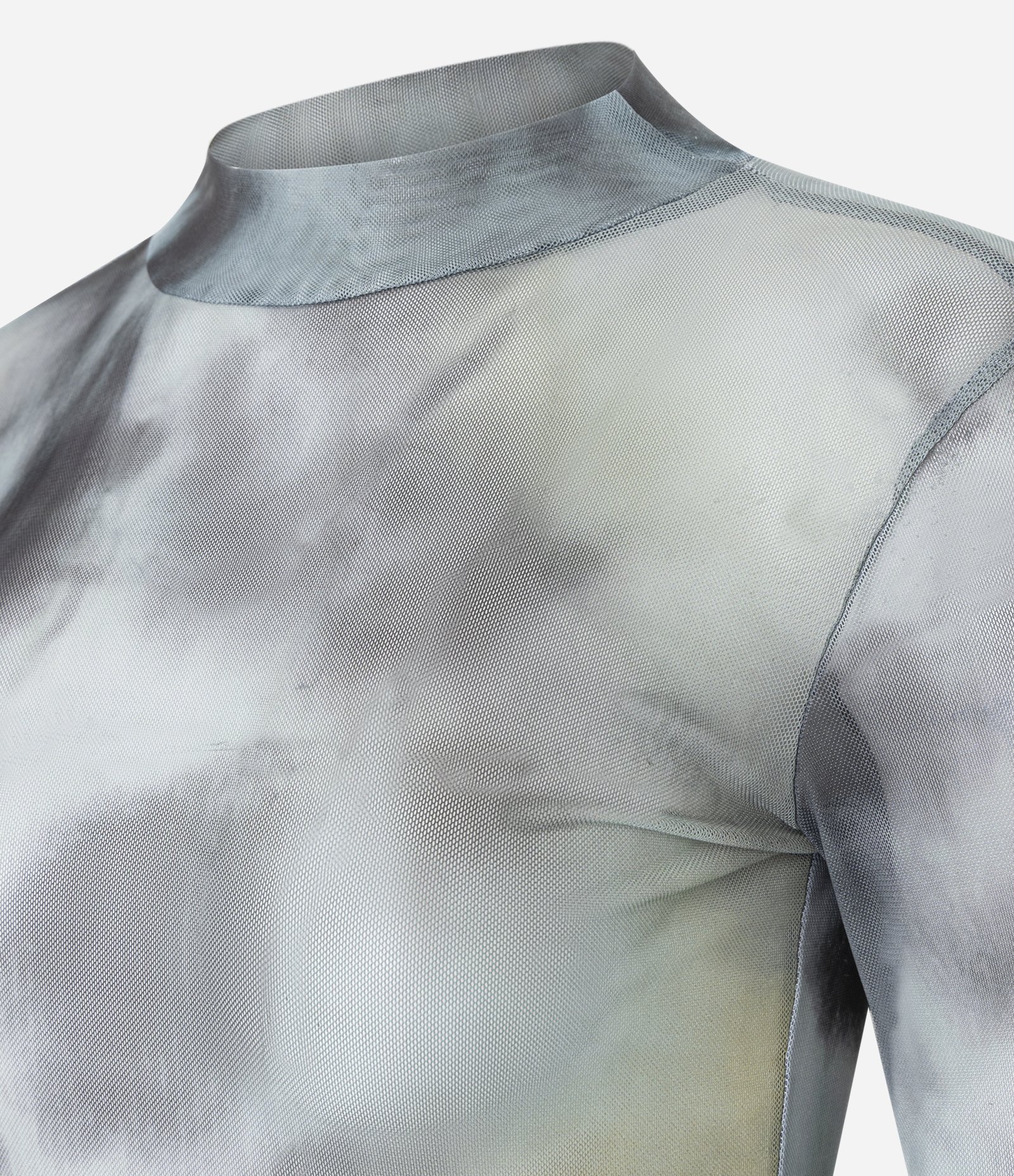 Blusa em Tule com Estampa Abstrata e Franzidos na Manga Verde 6