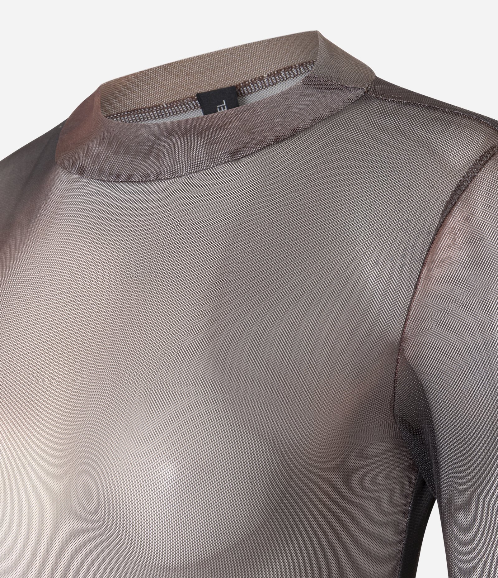 Blusa em Tule com Estampa Abstrata e Franzidos na Manga Marrom 6