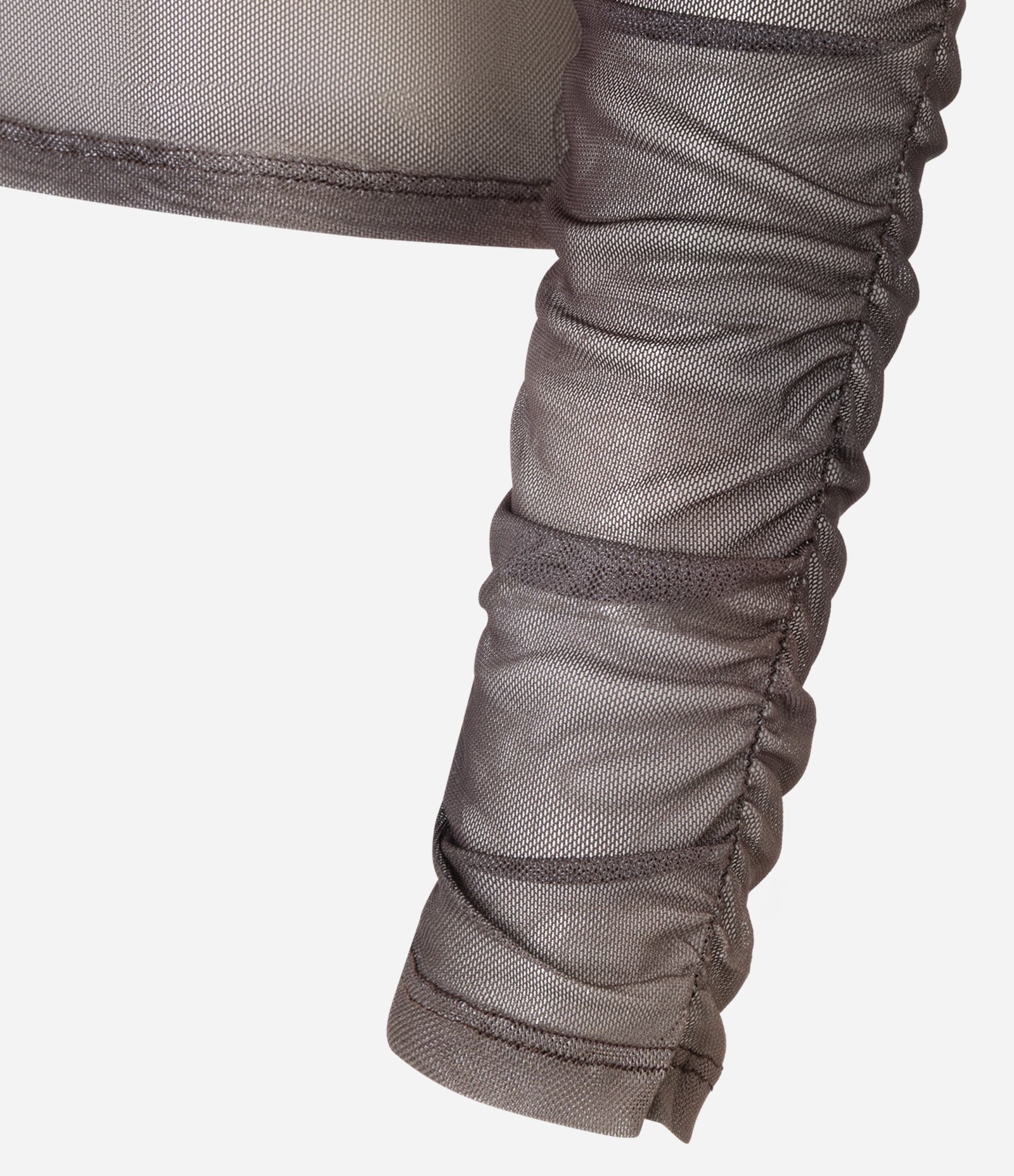 Blusa em Tule com Estampa Abstrata e Franzidos na Manga Marrom 7