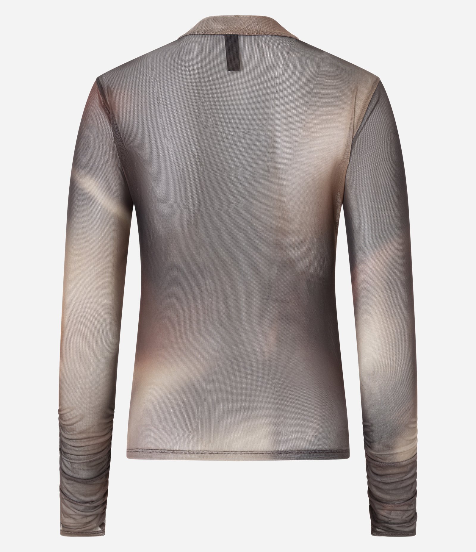 Blusa em Tule com Estampa Abstrata e Franzidos na Manga Marrom 8