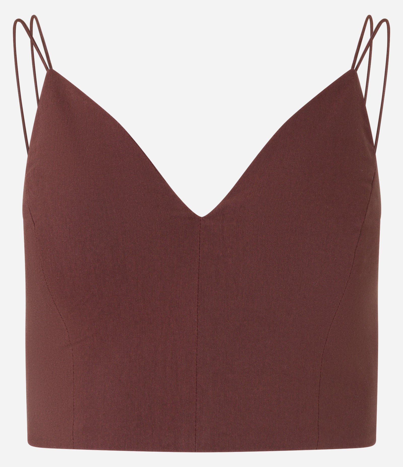 Blusa Cropped Corset em Bengaline com Decote V Marrom Terroso 3