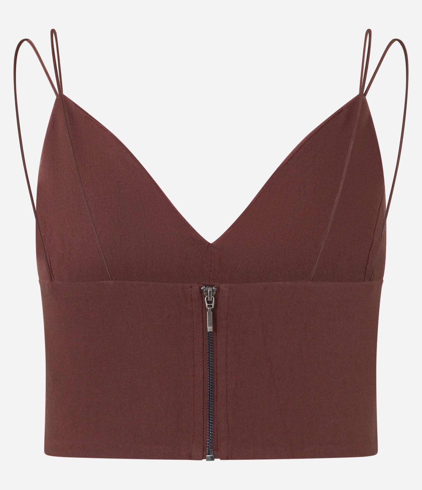 Blusa Cropped Corset em Bengaline com Decote V Marrom Terroso 4