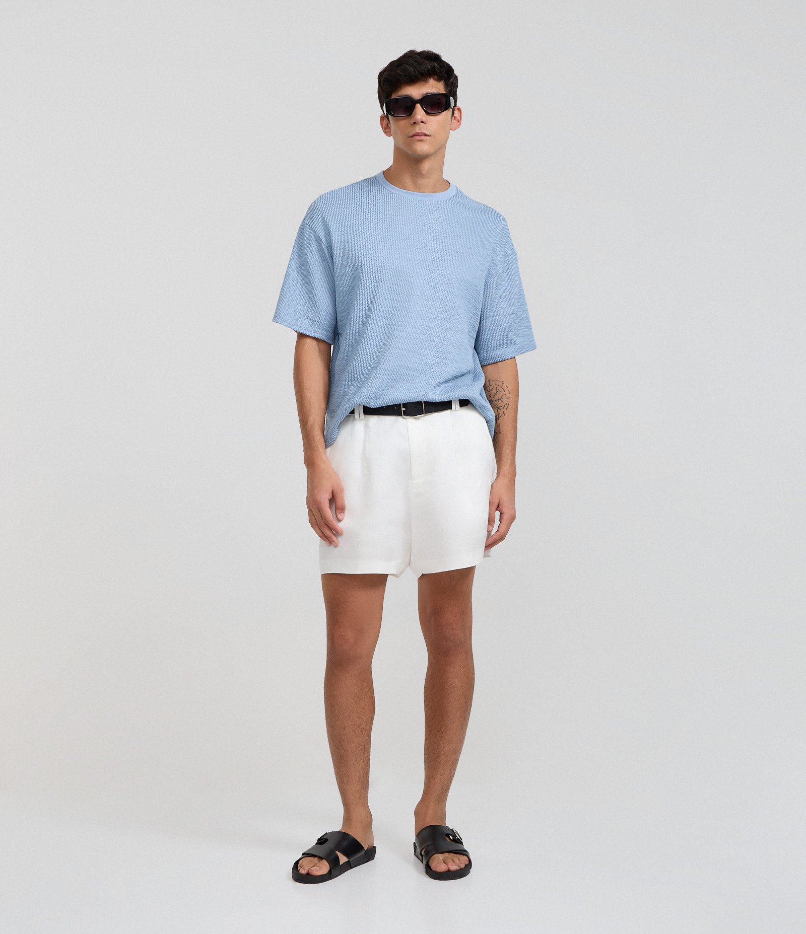 Camiseta Boxy em Algodão Texturizada Azul 2