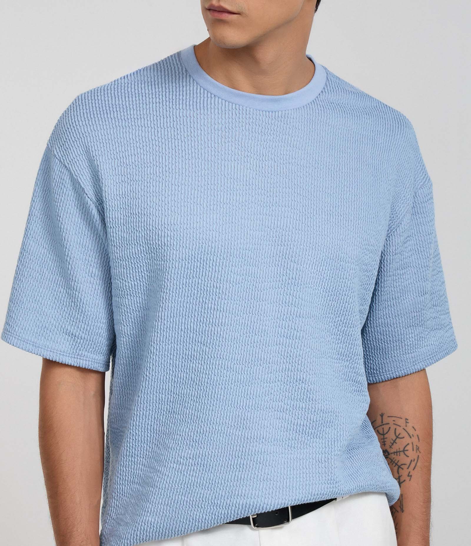 Camiseta Boxy em Algodão Texturizada Azul 3