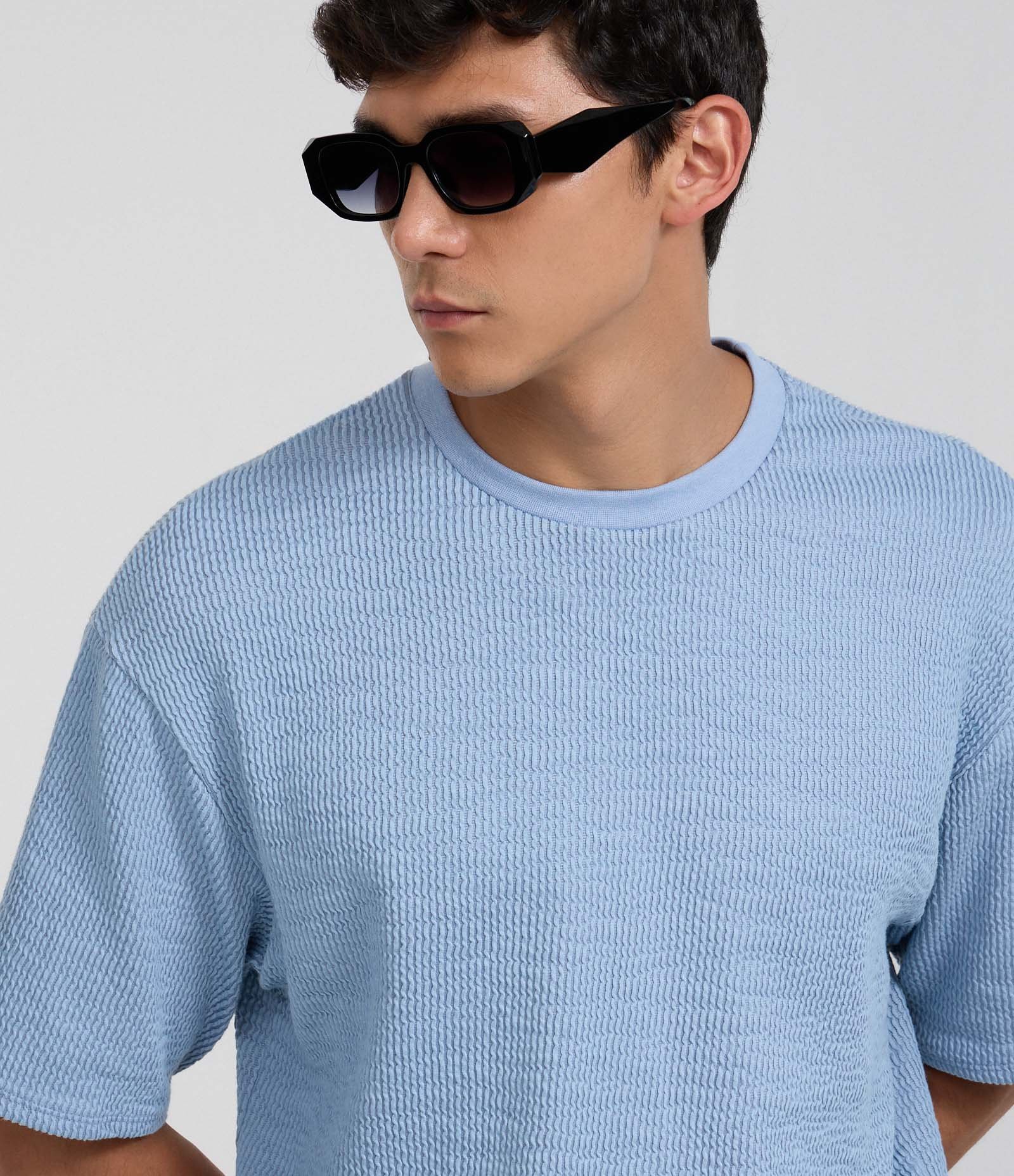 Camiseta Boxy em Algodão Texturizada Azul 4