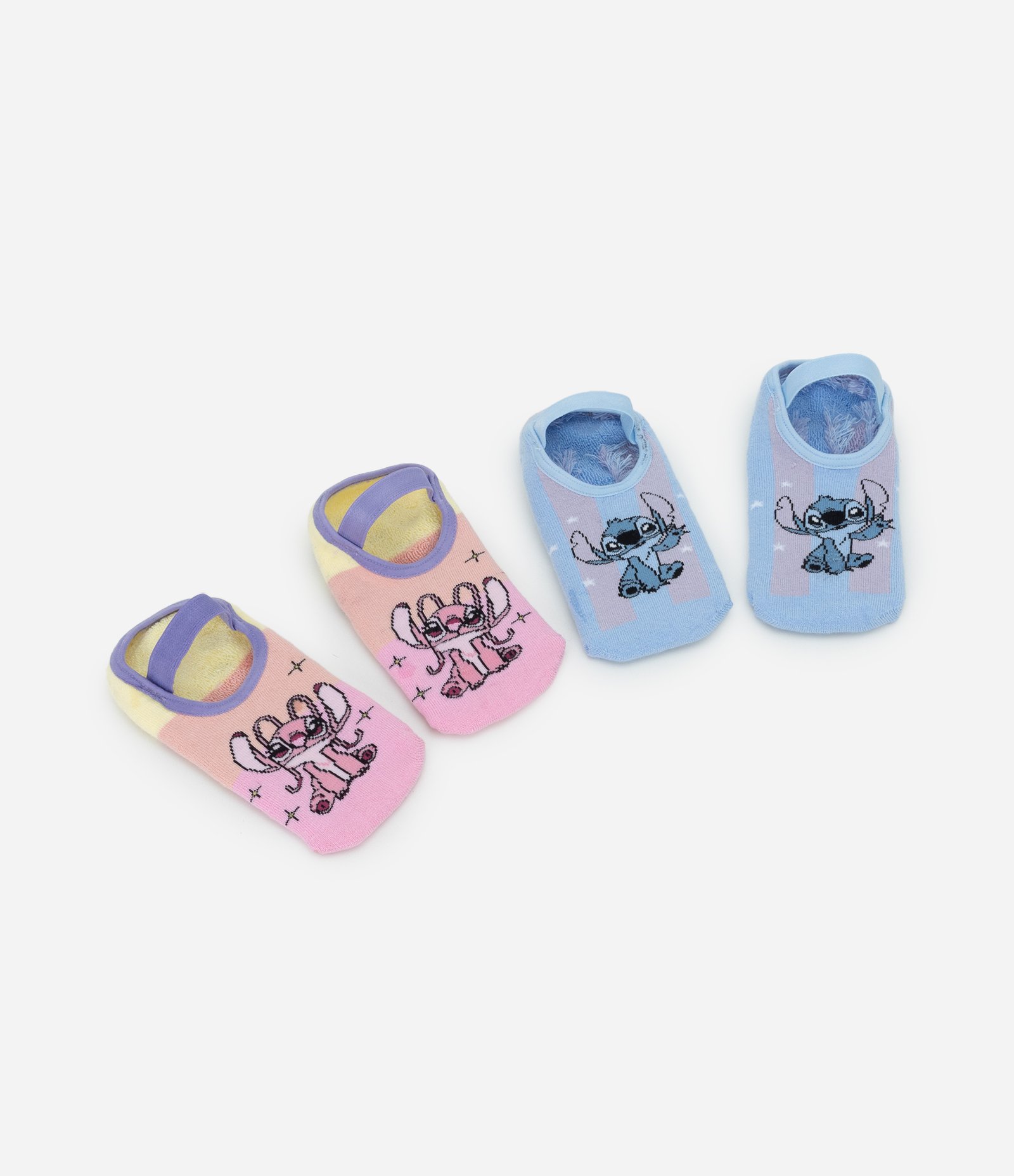 Kit 02 Meias Sapatilha Infantil com Estampa Stitch e Angel - Tam 19 a 34 Azul/Rosa 1