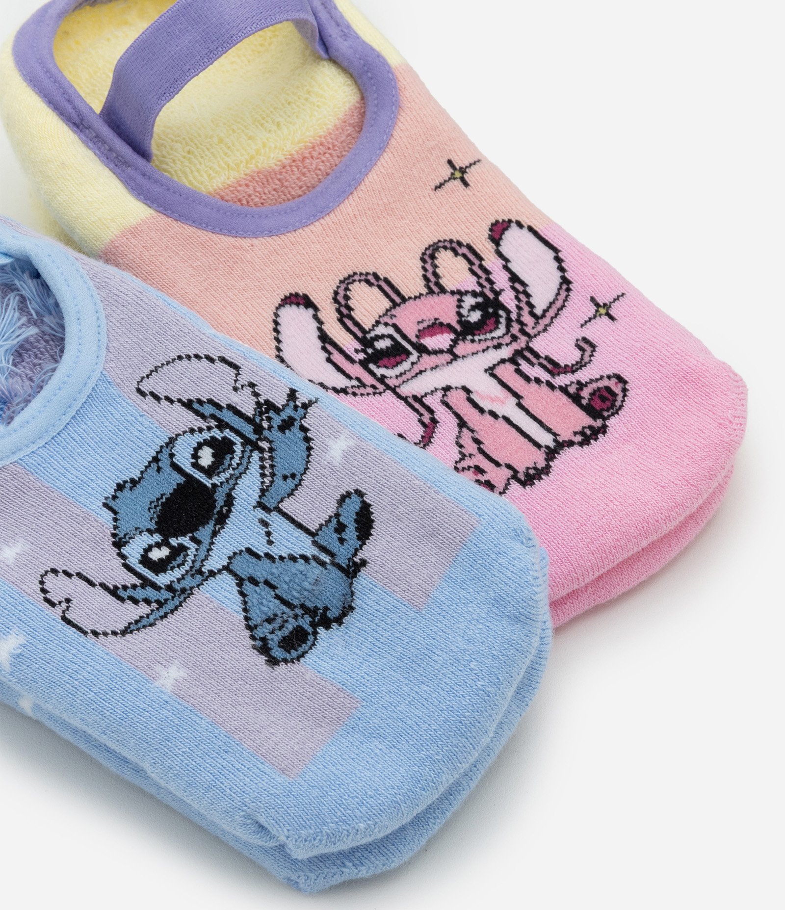 Kit 02 Meias Sapatilha Infantil com Estampa Stitch e Angel - Tam 19 a 34 Azul/Rosa 3