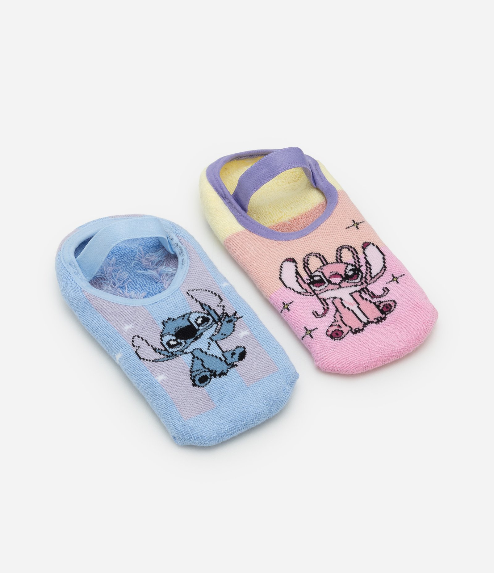 Kit 02 Meias Sapatilha Infantil com Estampa Stitch e Angel - Tam 19 a 34 Azul/Rosa 4