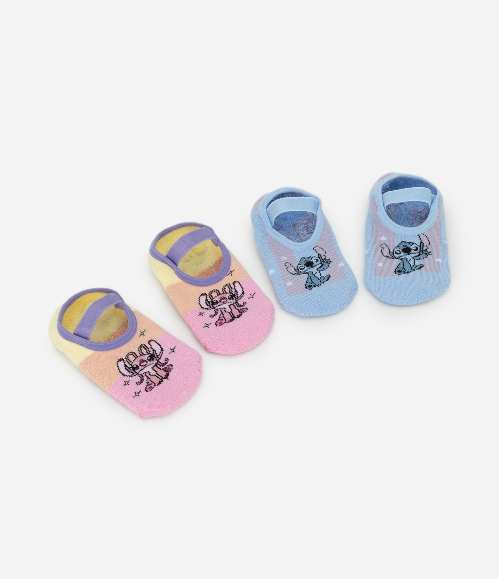 Kit 02 Meias Sapatilha Infantil com Estampa Stitch e Angel - Tam 19 a 34 Azul/Rosa 1