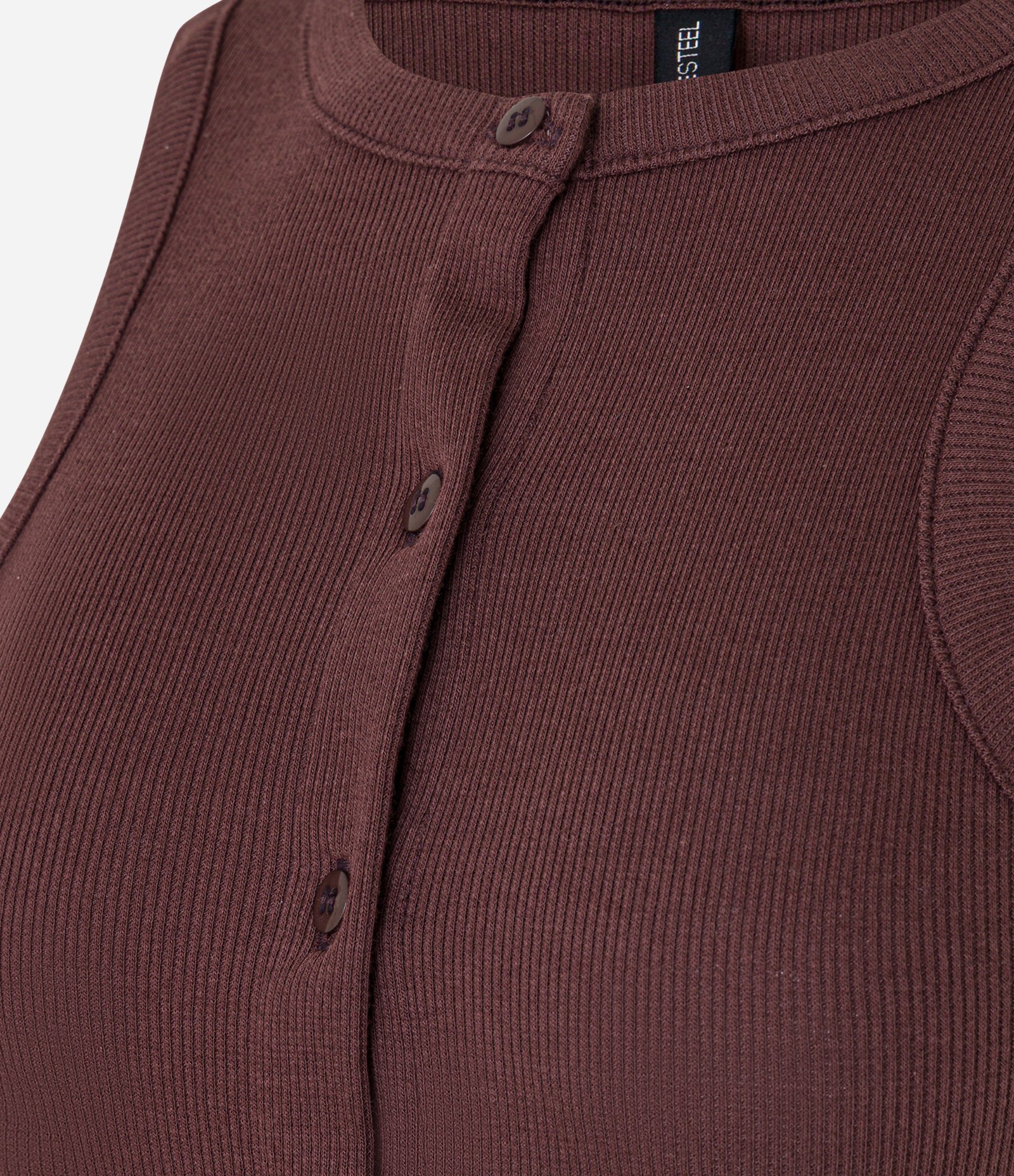 Regata em Ribana com Botões Frontais Marrom 5