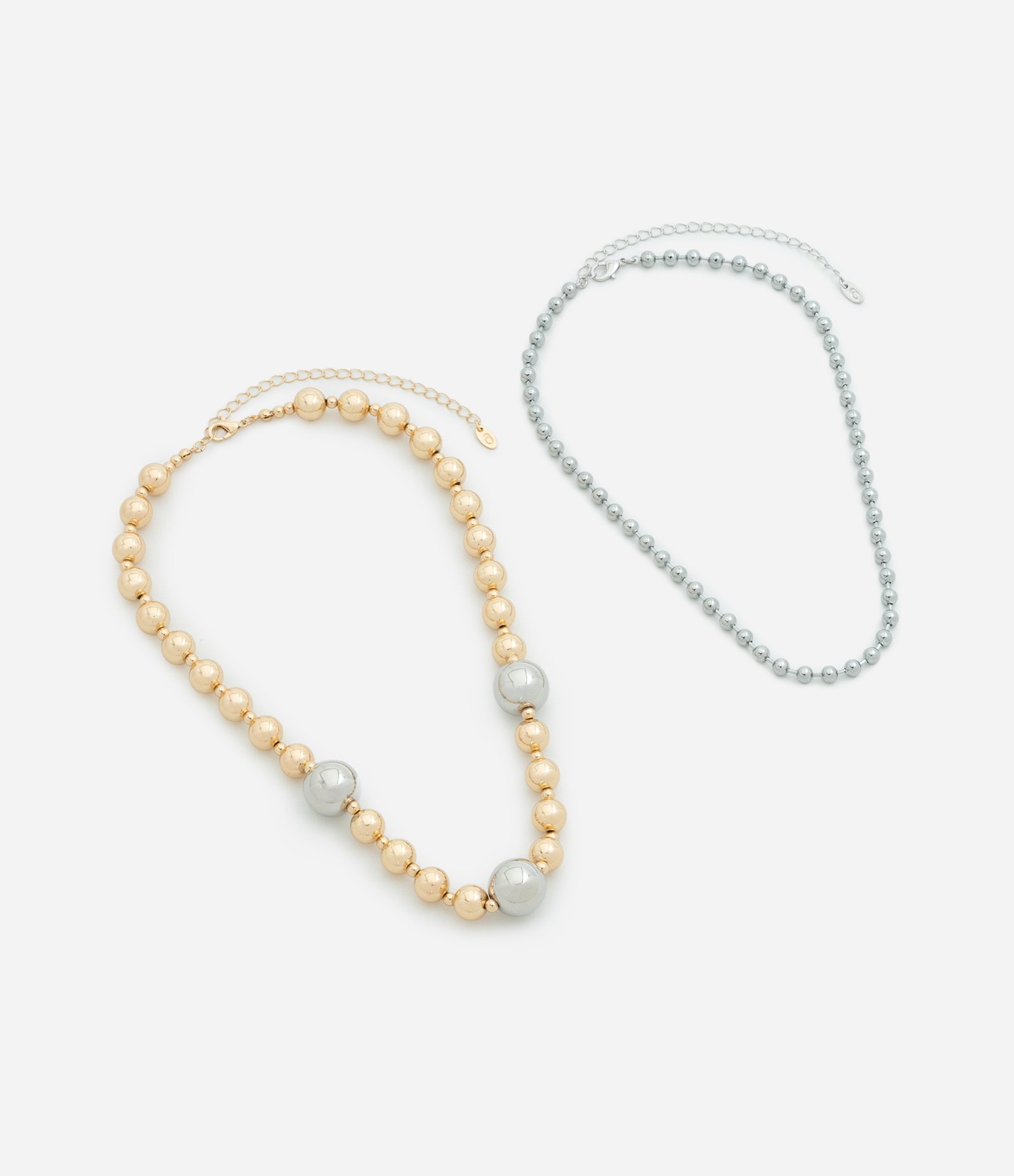 Conjunto 02 Colares com Esferas em Diferentes Tamanhos Dourado/Prata 1
