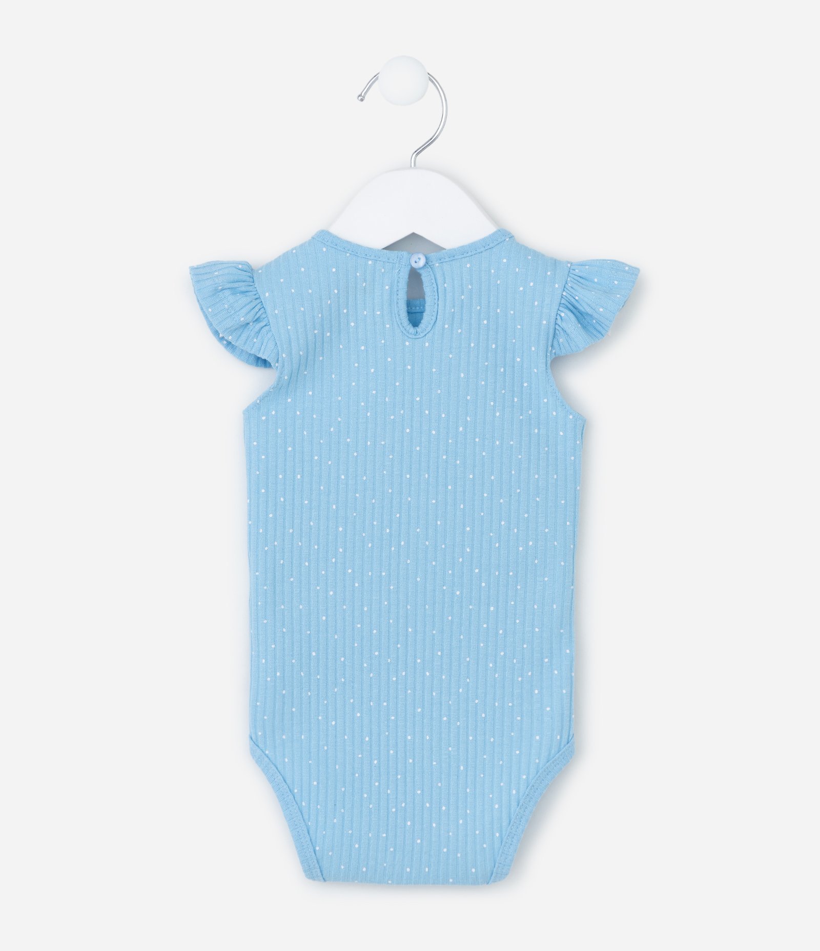 Body Infantil com Bordado de Estrela Estampa Poá e Canelado - Tam 0 a 18 Meses Azul 3