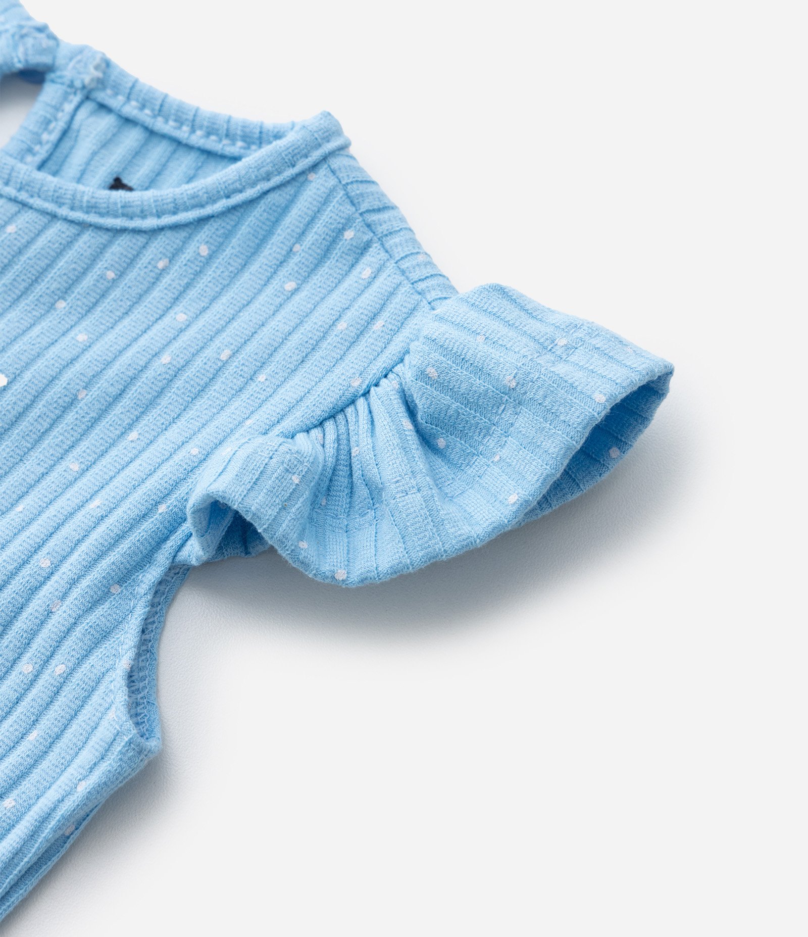 Body Infantil com Bordado de Estrela Estampa Poá e Canelado - Tam 0 a 18 Meses Azul 6