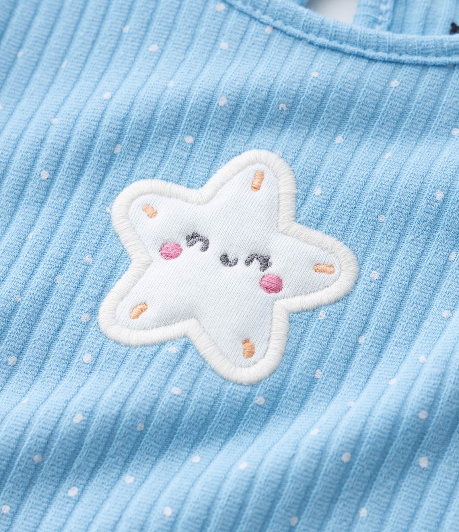 Body Infantil com Bordado de Estrela Estampa Poá e Canelado - Tam 0 a 18 Meses Azul 8