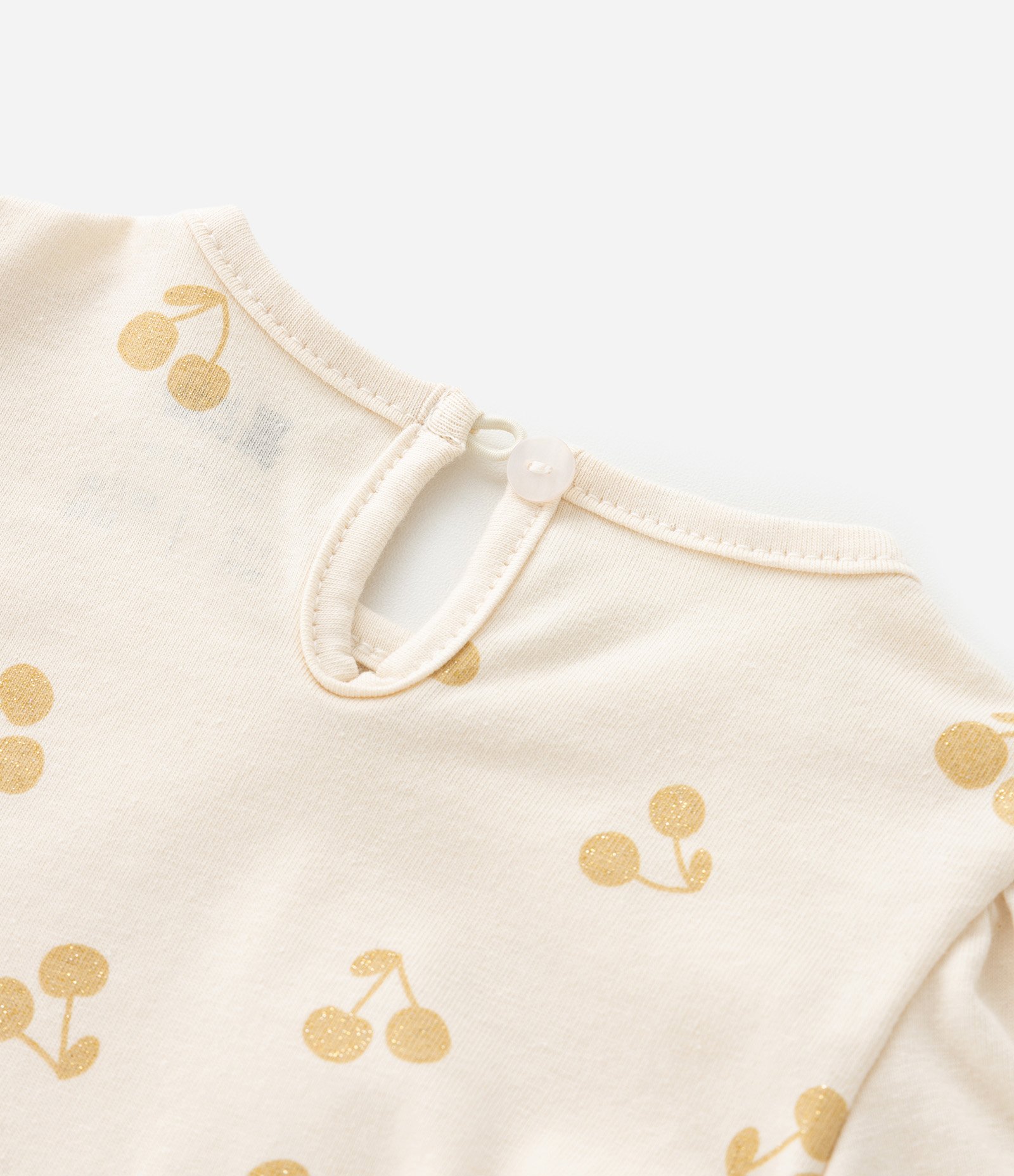 Conjunto Infantil com Estampa de Cerejas Sweet Baby Paetês - Tam 0 a 18 Meses Bege 11