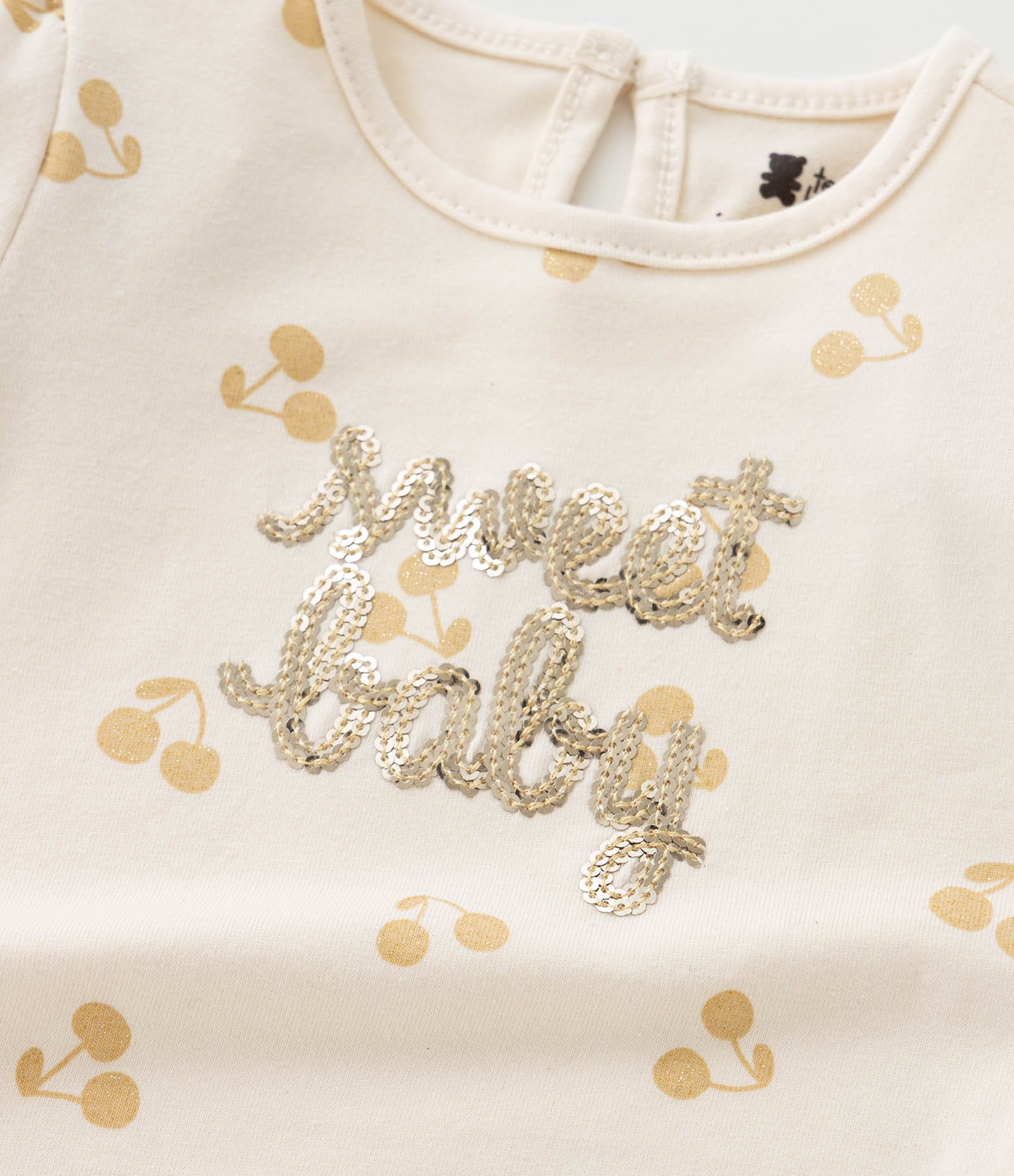 Conjunto Infantil com Estampa de Cerejas Sweet Baby Paetês - Tam 0 a 18 Meses Bege 12