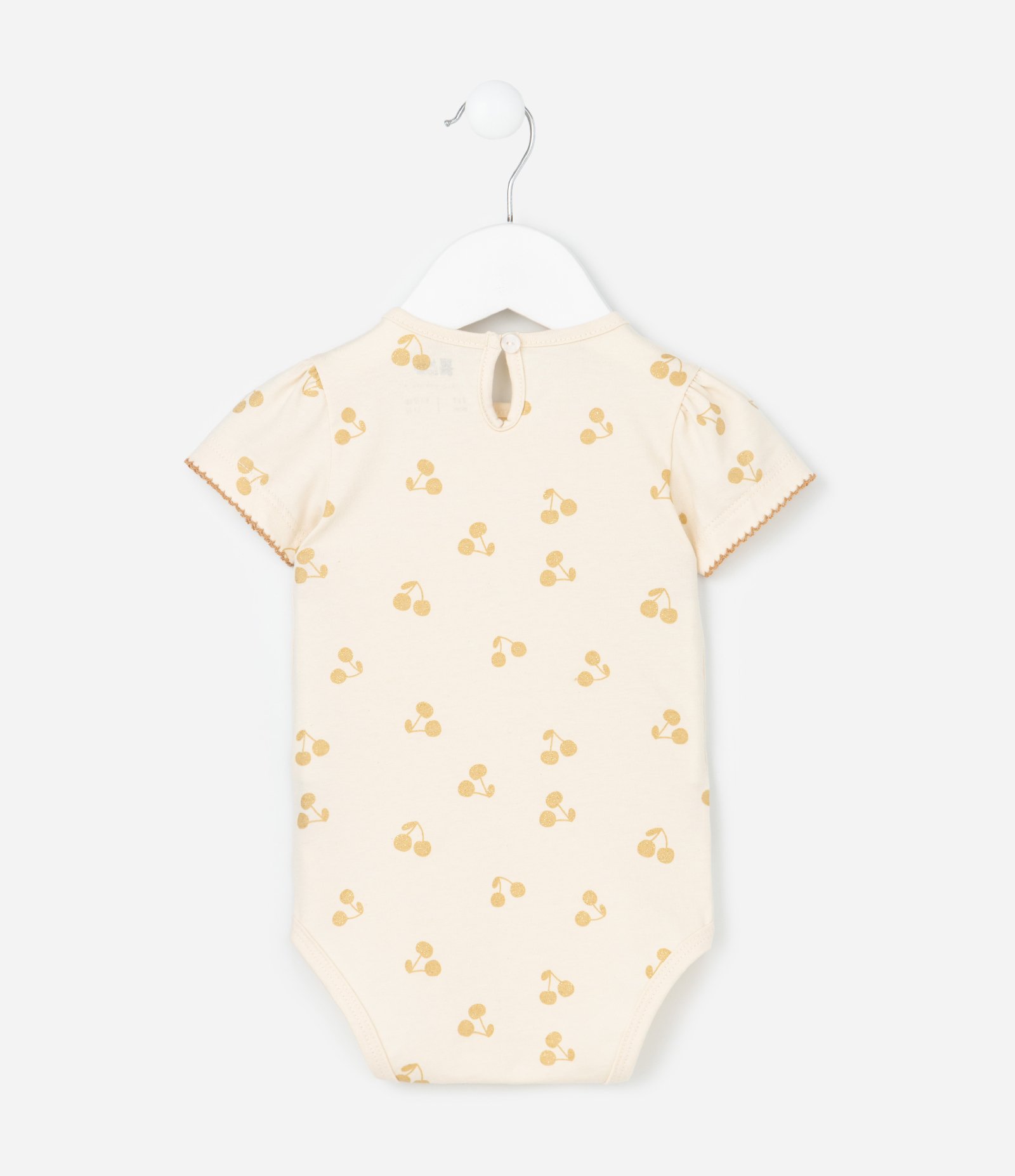Conjunto Infantil com Estampa de Cerejas Sweet Baby Paetês - Tam 0 a 18 Meses Bege 4