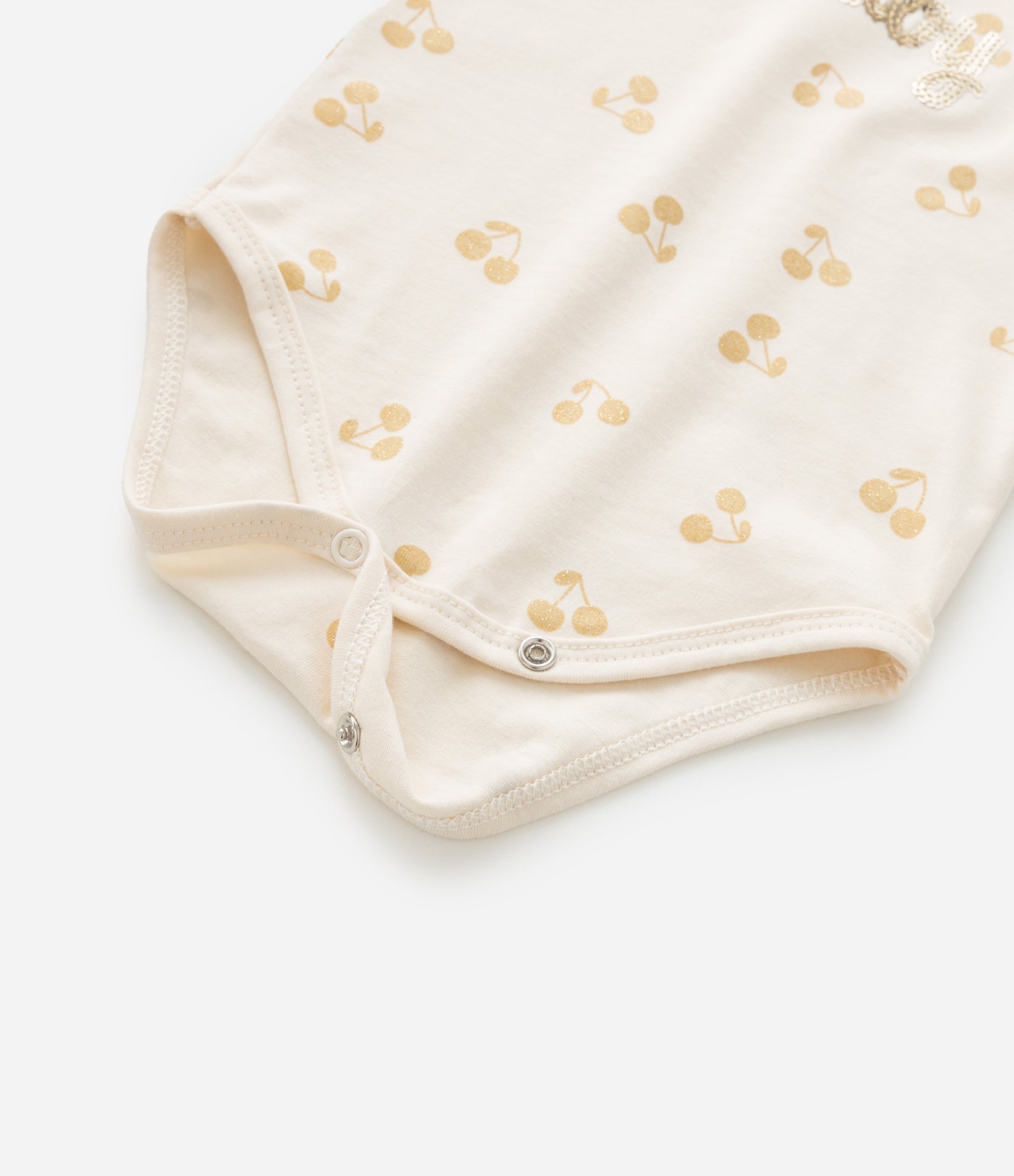 Conjunto Infantil com Estampa de Cerejas Sweet Baby Paetês - Tam 0 a 18 Meses Bege 7