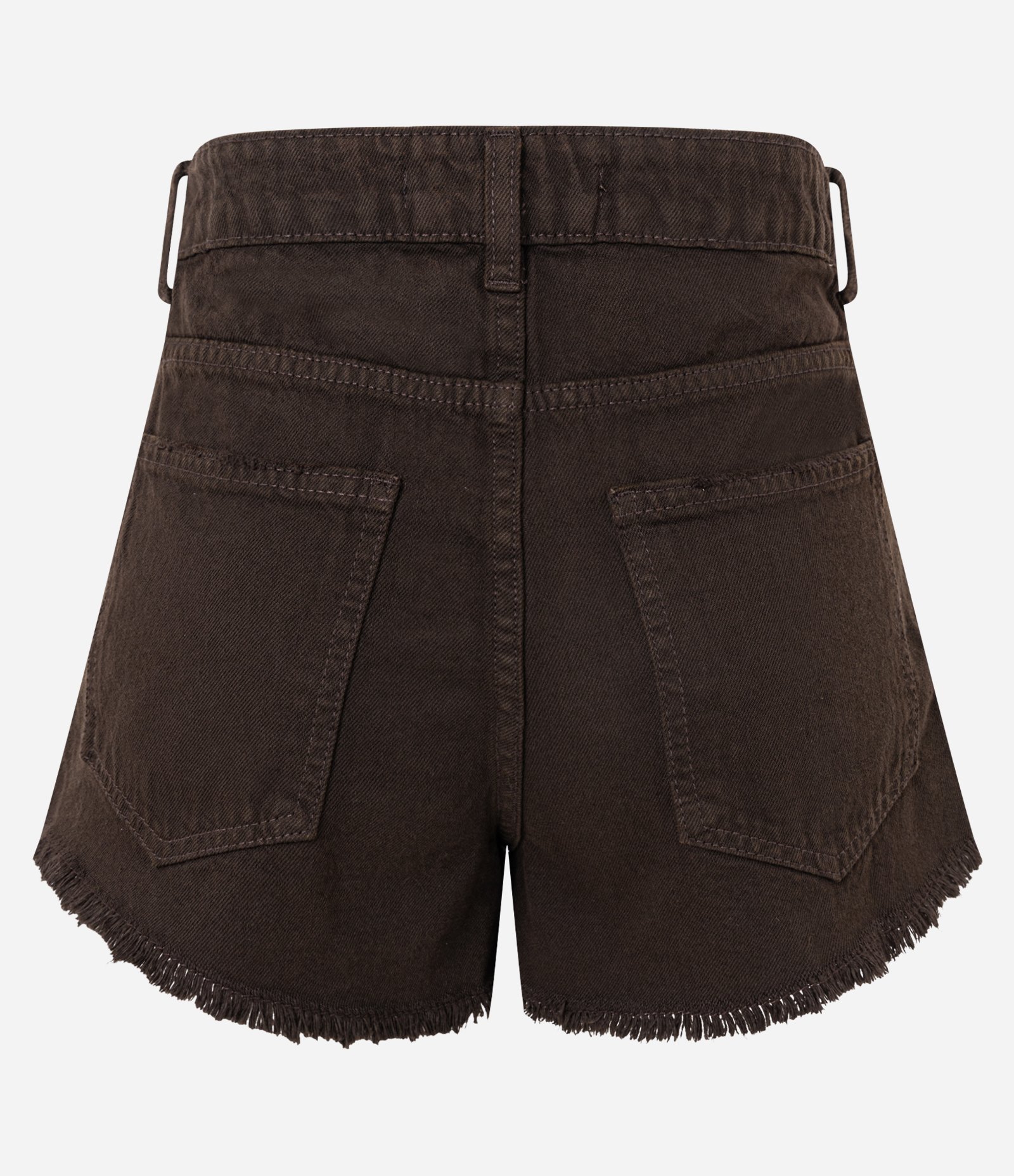 Short Slim em Sarja com Franjjas na Barra Desfeita Marrom 2 6