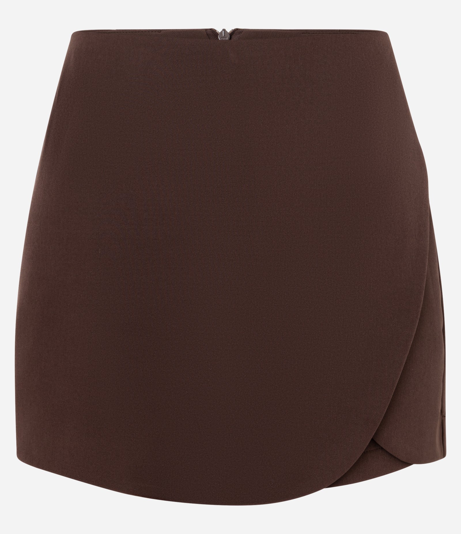 Short Saia Curto em Alfaiataria com Transpasse Arredondado Marrom 1
