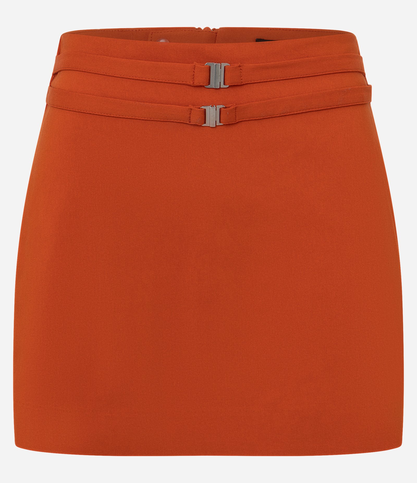 Short Saia em Bengaline com Cinto Duplo e Zíper nas Costas Laranja Escuro 1