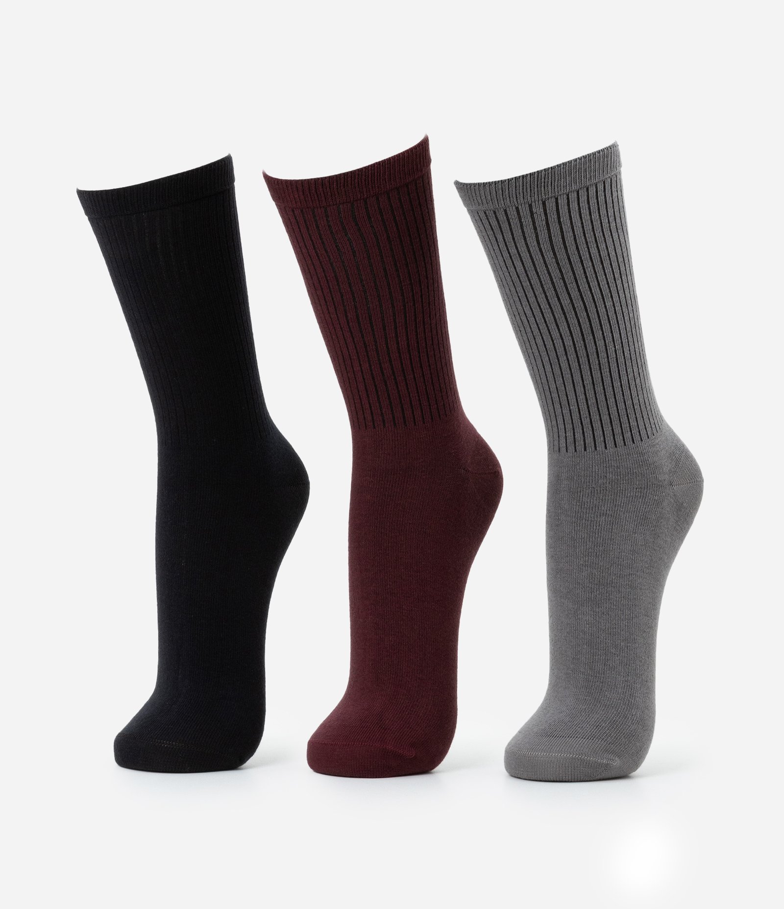 Kit 03 Meia Cano Alto em Algodão Canelado Lupo Cinza/Preto/Vermelho 1