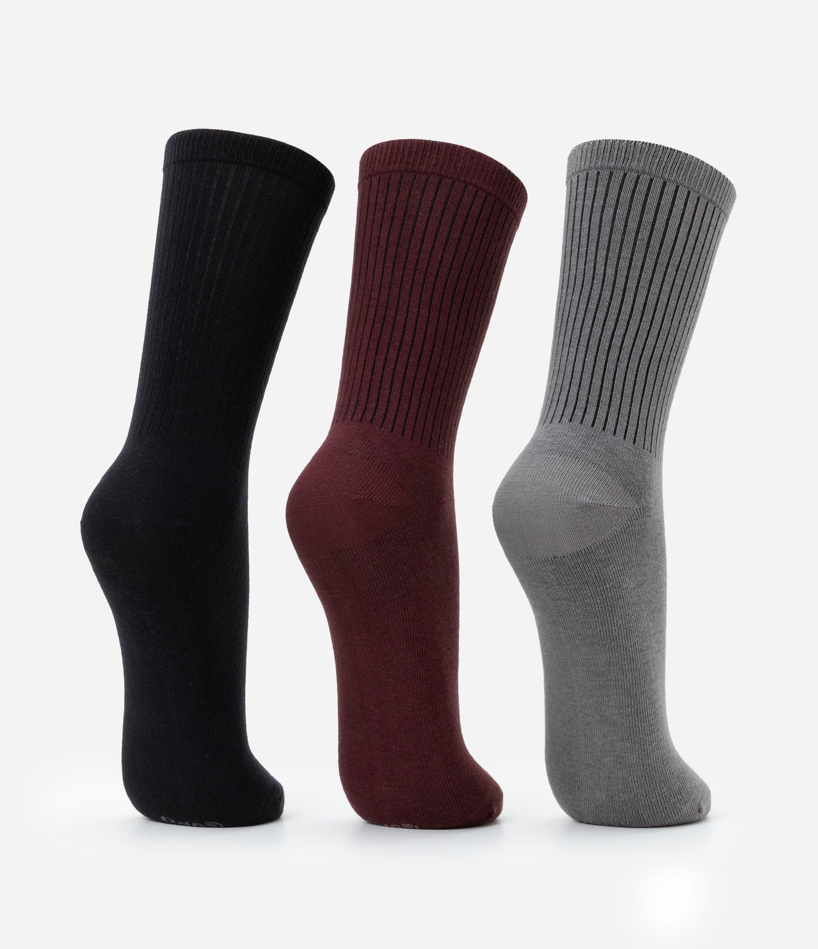 Kit 03 Meia Cano Alto em Algodão Canelado Lupo Cinza/Preto/Vermelho 2